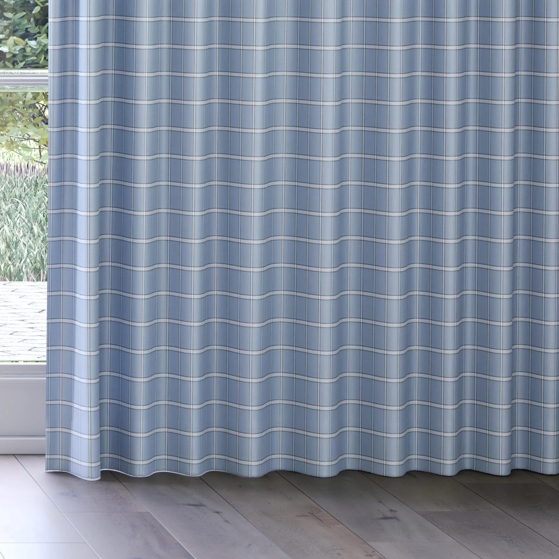 Bottom view of Southport Sky Blue, on curtain rail