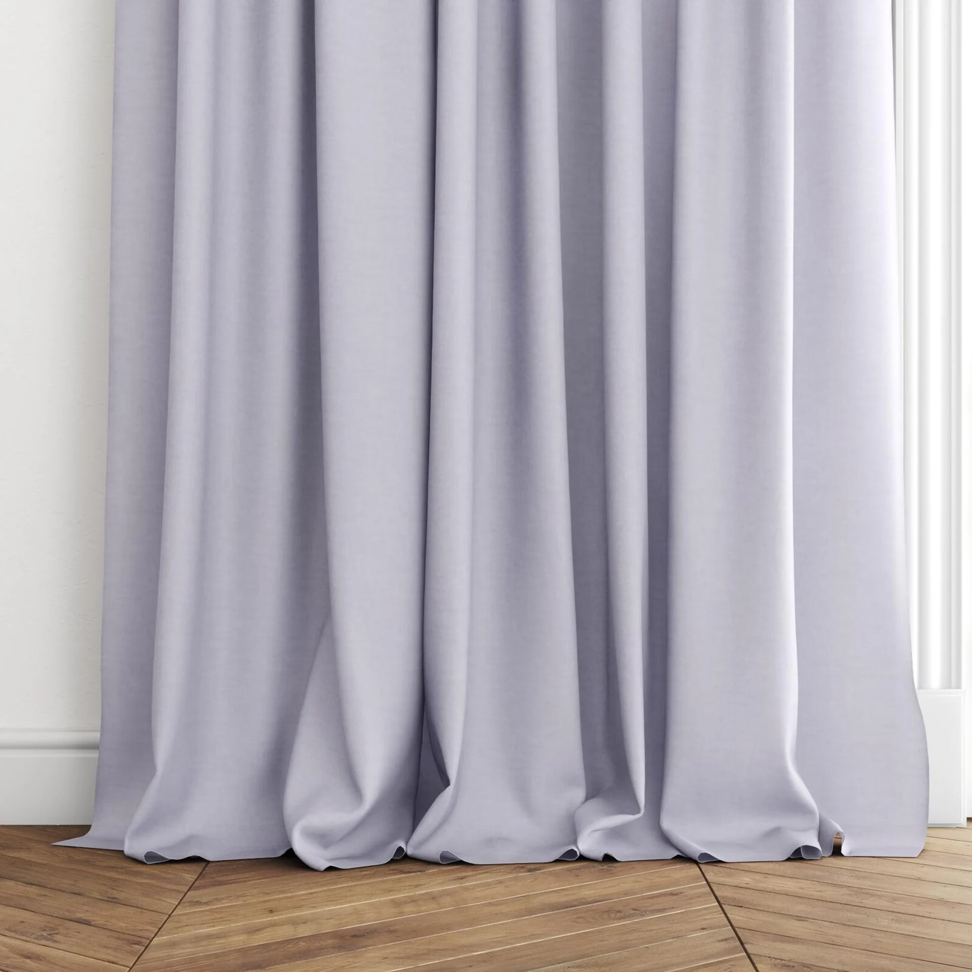 Bottom view of Arcadia Parma, puddled with pinch pleat, on curtain rod
