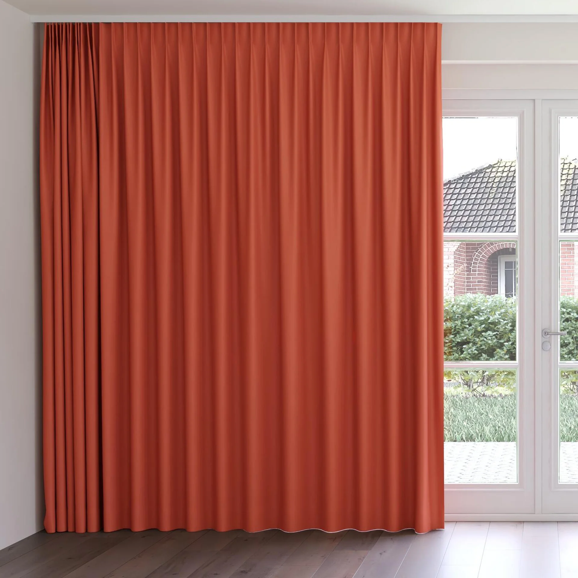 Front view of Ultra Dim Sierra, on curtain rail