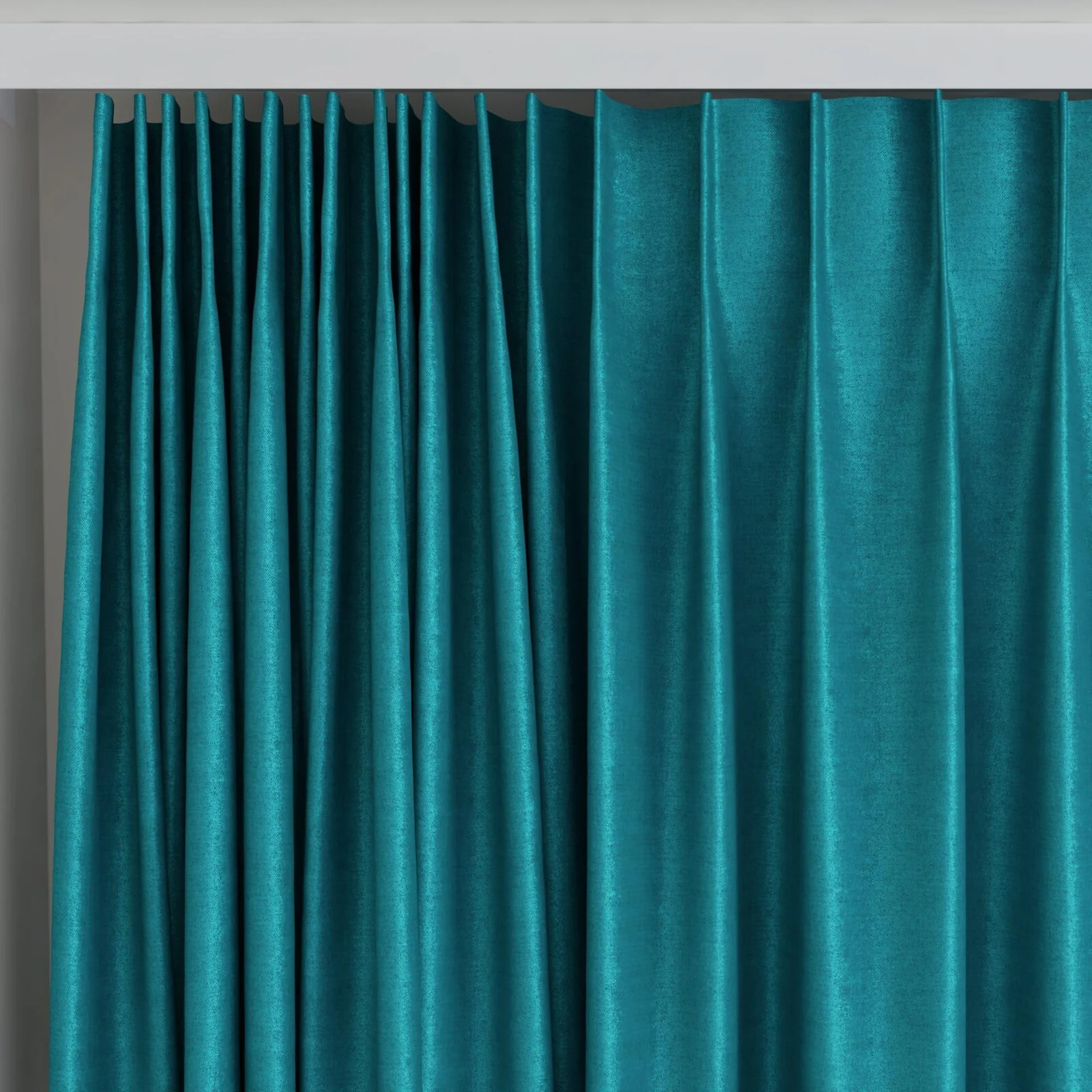 Top view of Drama Peacock, on curtain rail