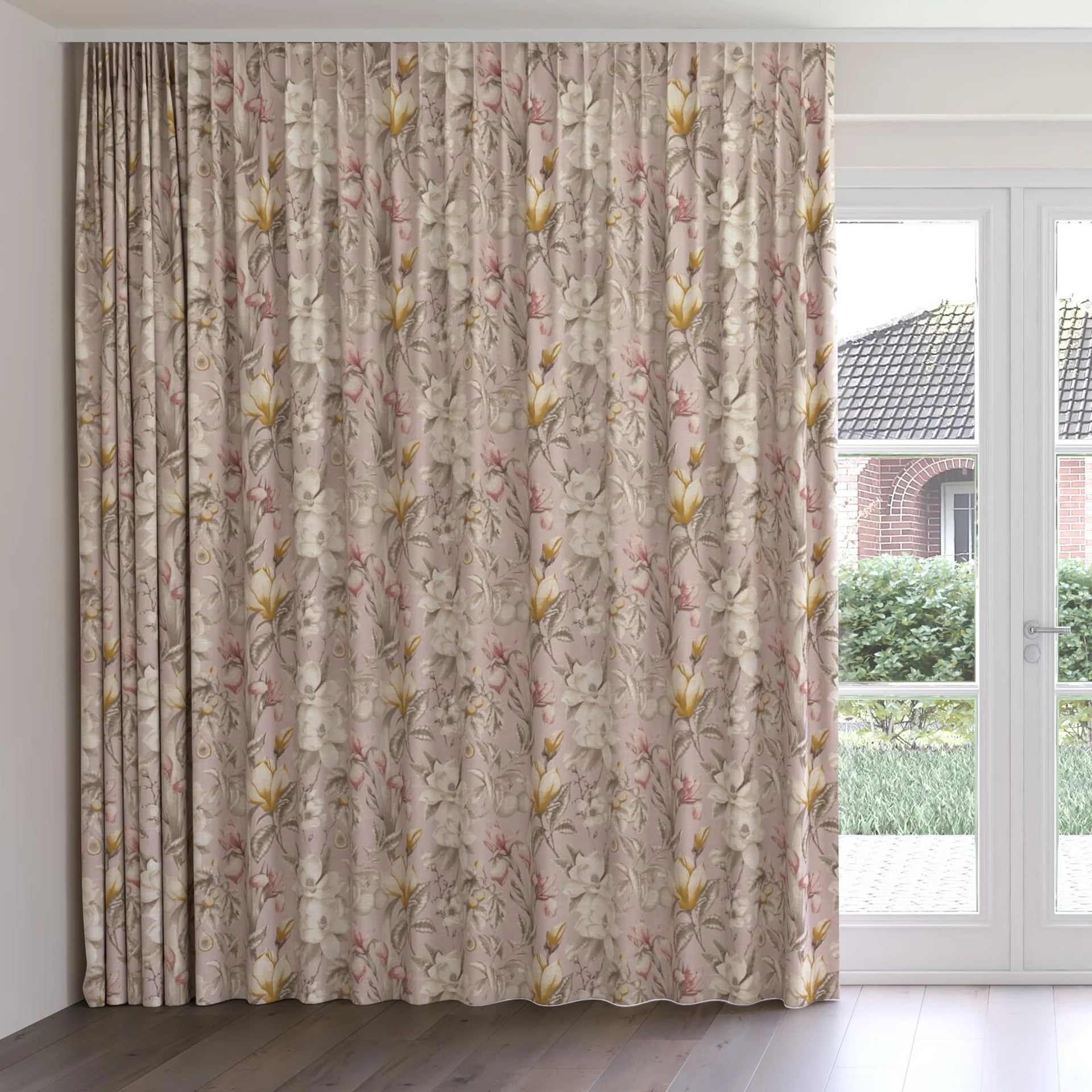 Front view of Botanist Blush, on curtain rail