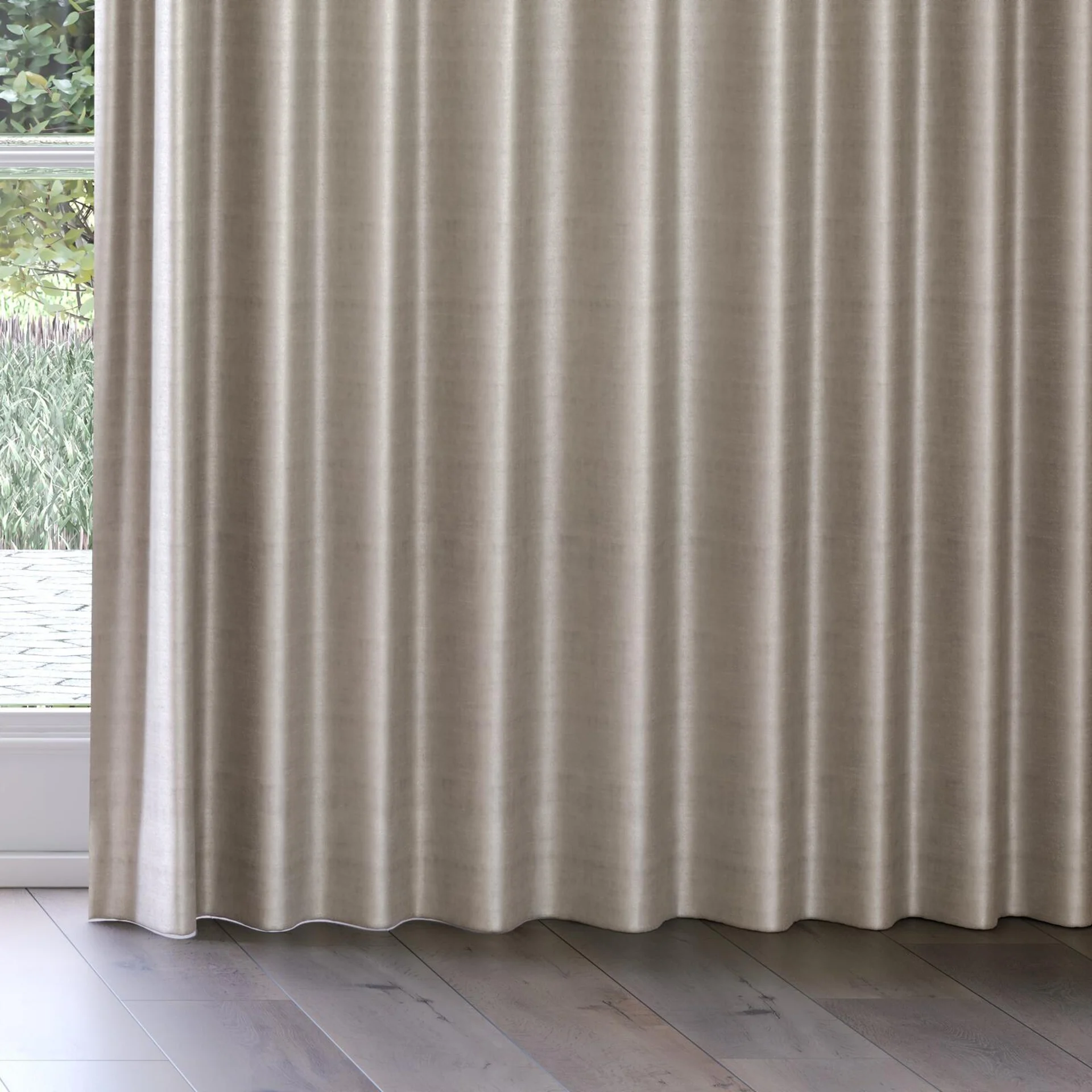 Bottom view of Zircon Stucco, on curtain rail