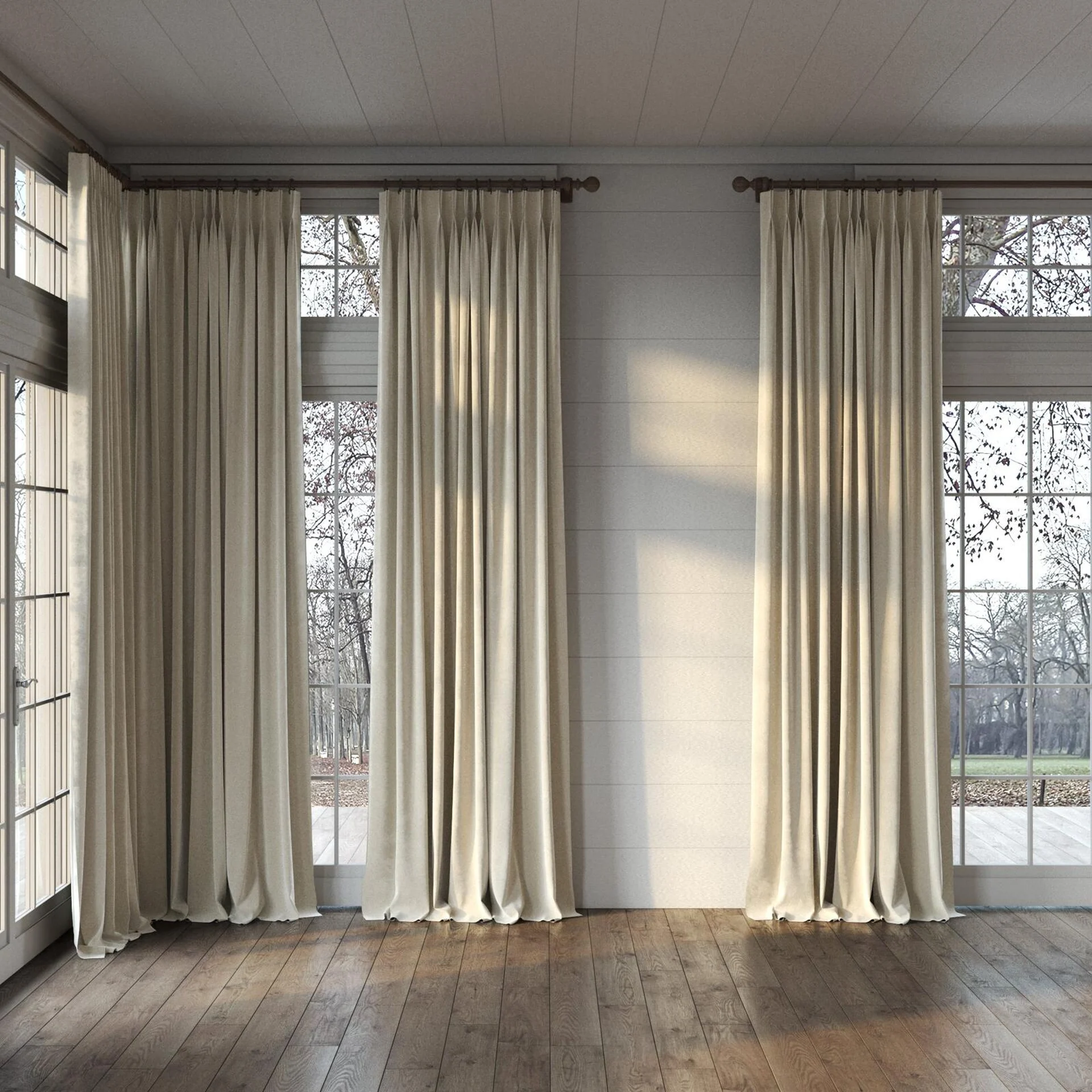 Full view of Geneva Marble, puddled, on curtain rod