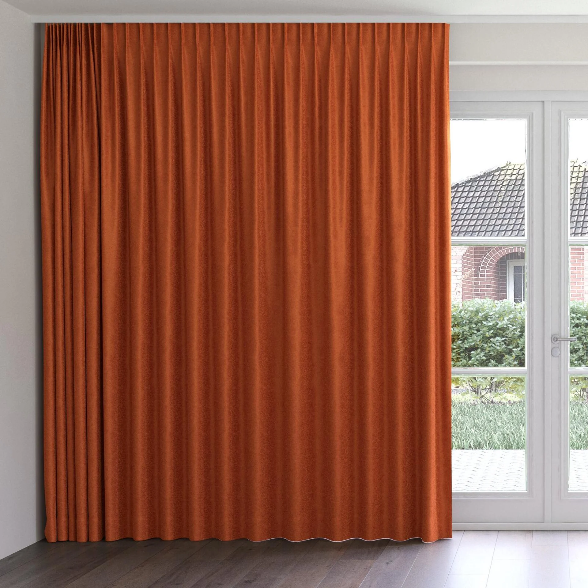 Front view of Brigadier Pumpkin, on curtain rail