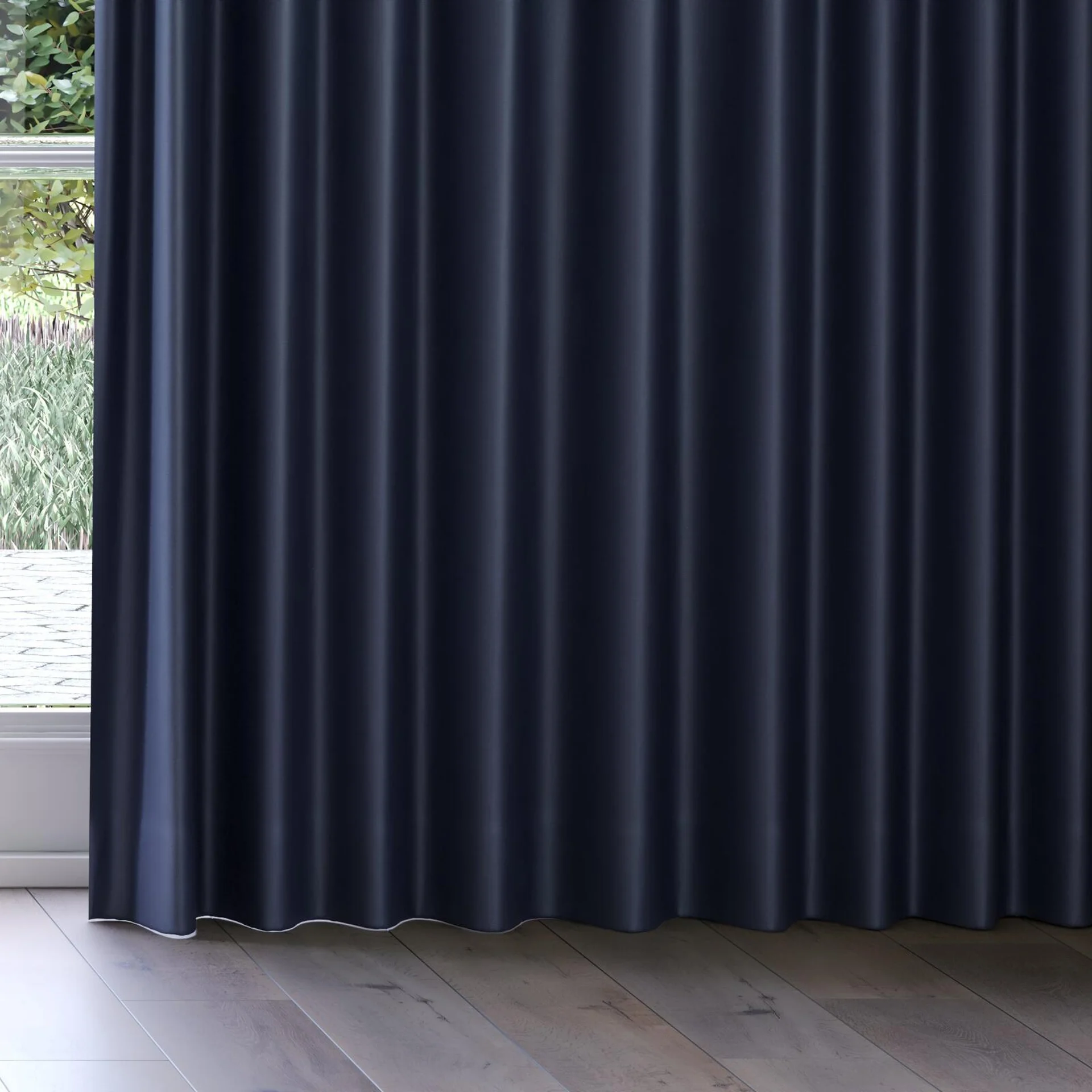 Bottom view of Stallion 2 UC Blue Night, on curtain rail