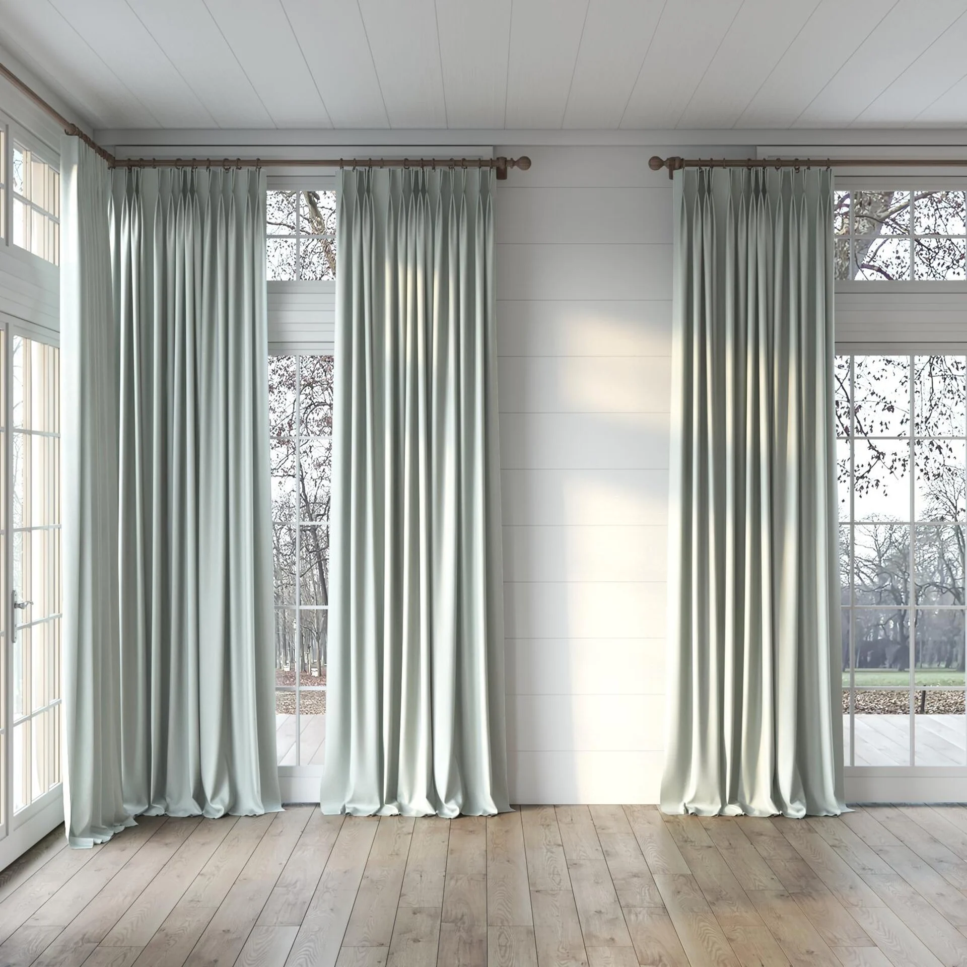 Full view of Excel Fog, puddled, on curtain rod