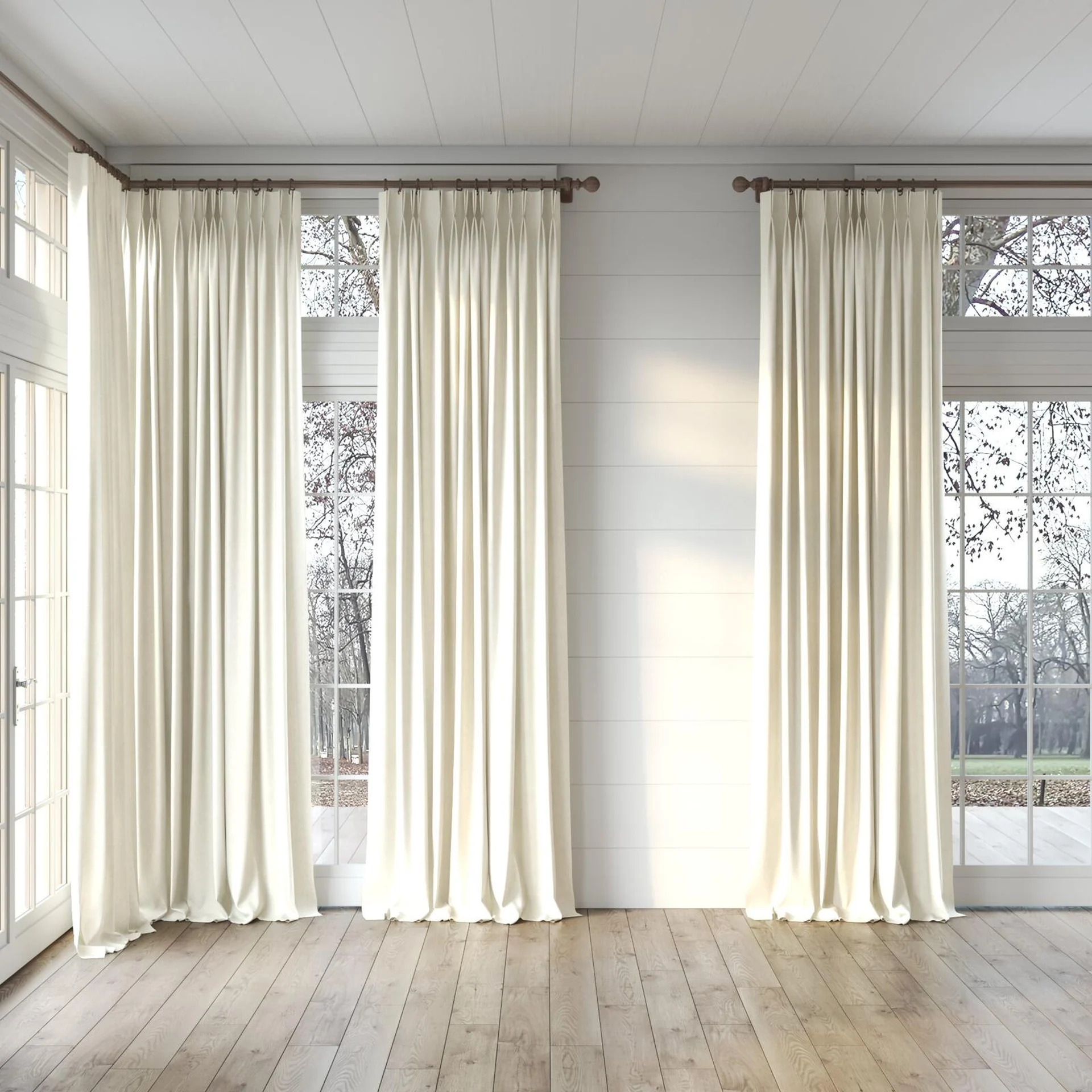 Full view of Rover Angora, puddled, on curtain rod