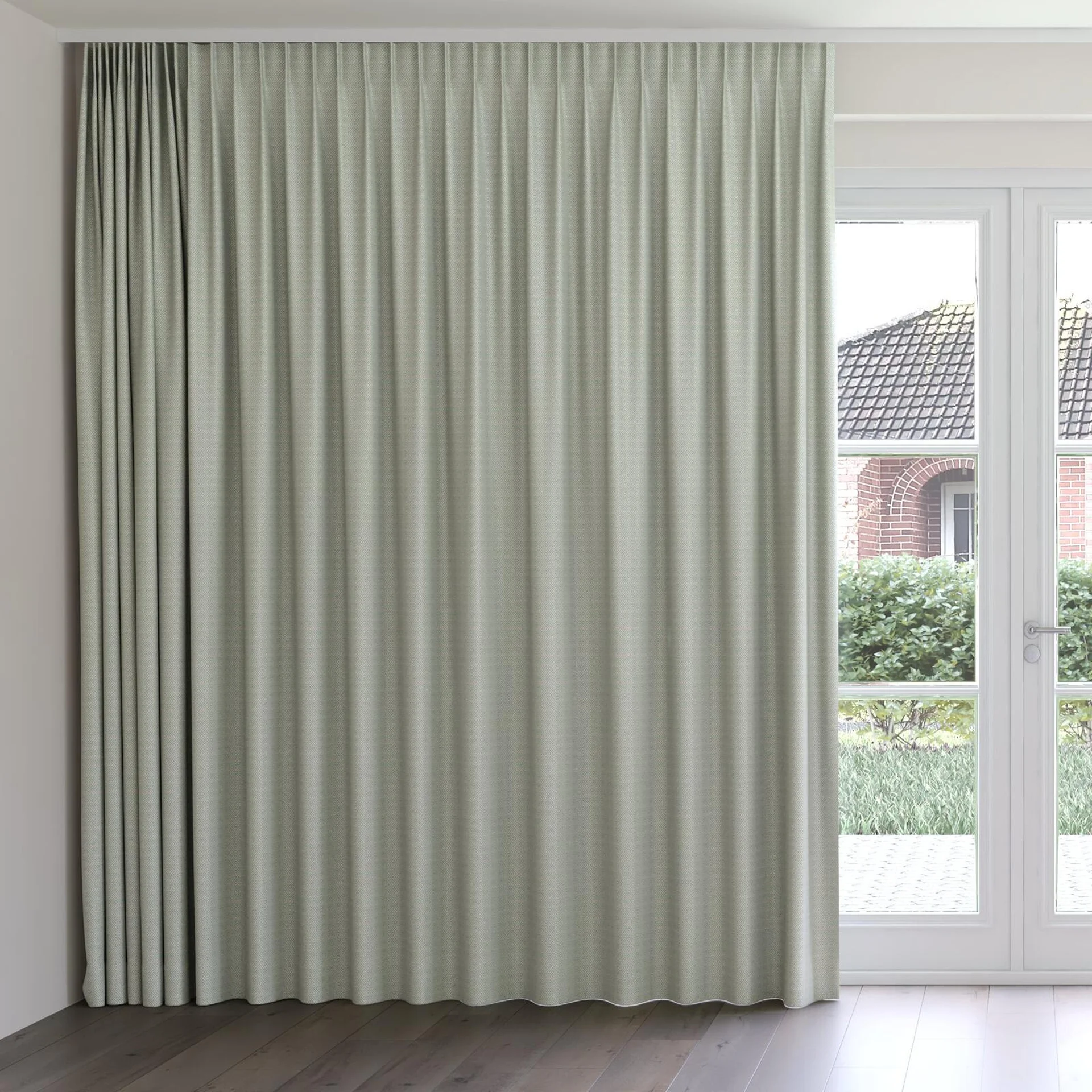 Front view of Kaomoji Baltic, on curtain rail