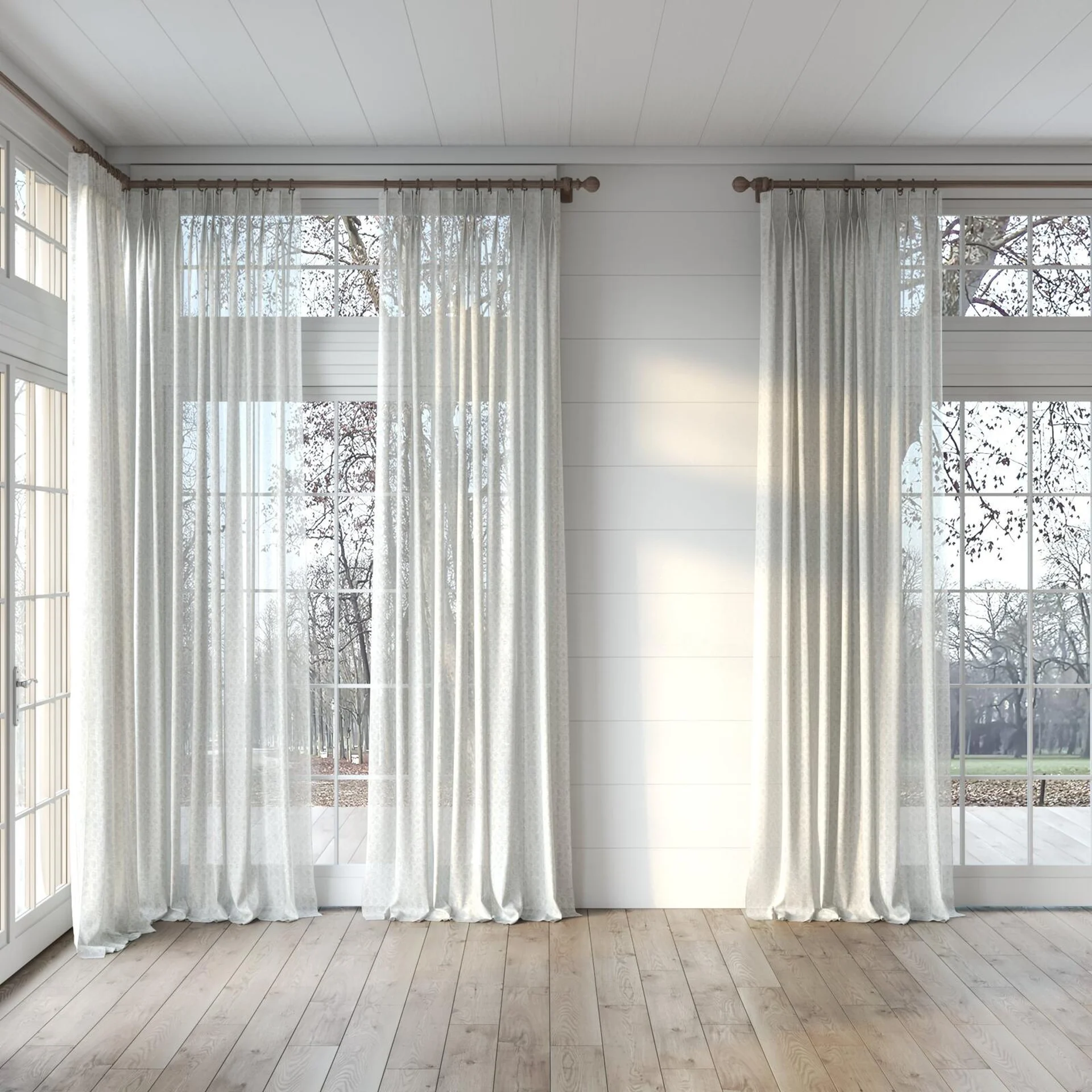 Full view of Lilian Mist, puddled, on curtain rod
