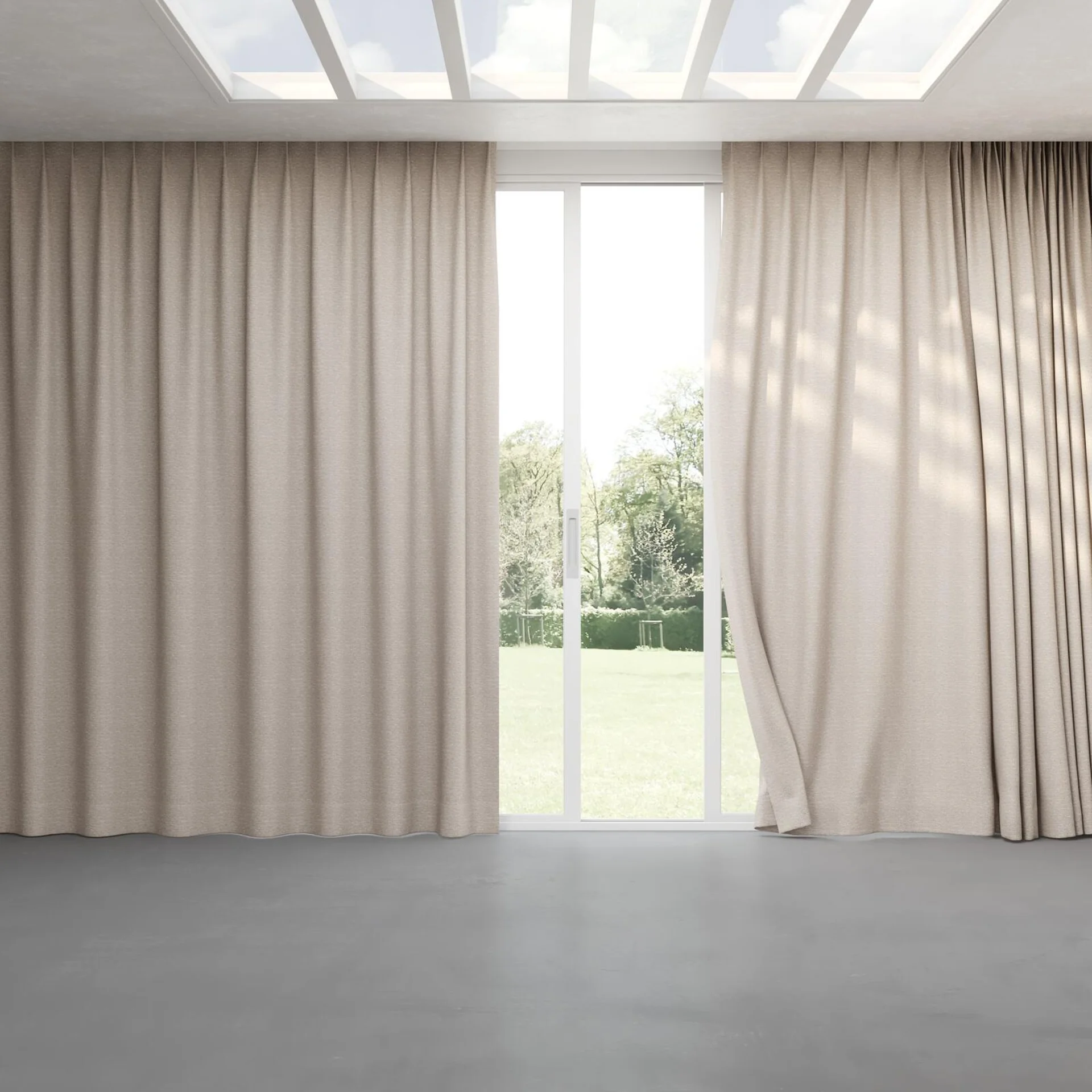 Full view of Cestino Flax, pinch pleat