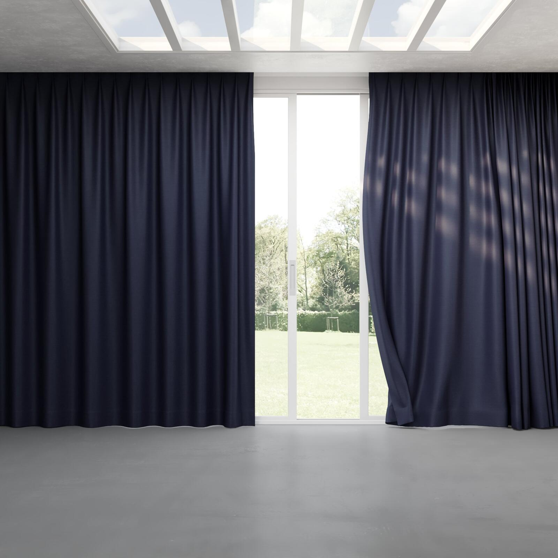 Full view of Silky Marine, pinch pleat