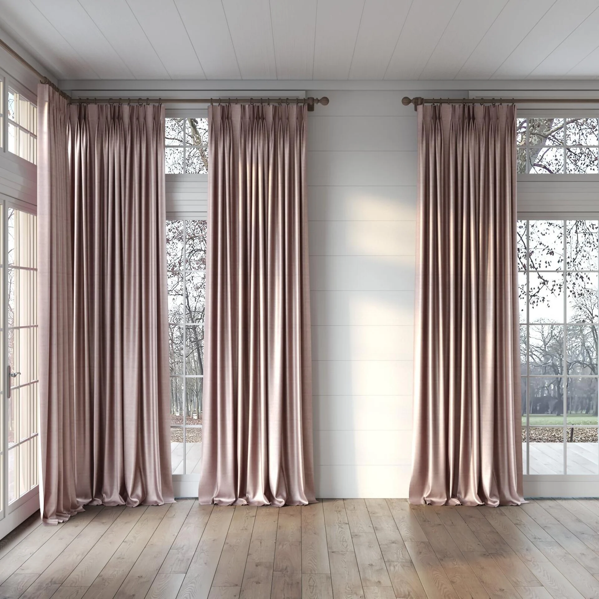 Full view of Zircon Boudoir, puddled, on curtain rod