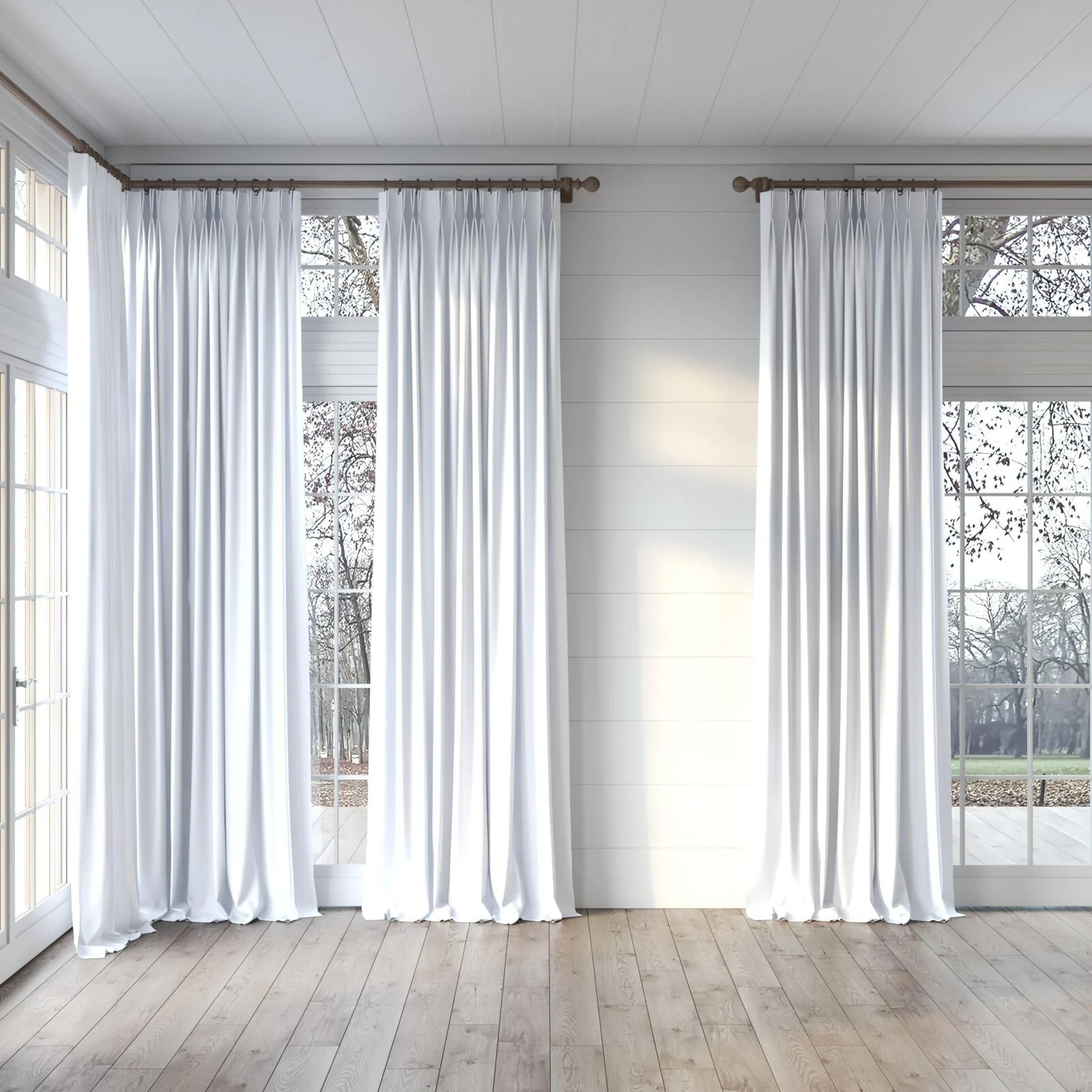 Full view of Retreat Blackout Cotton, puddled, on curtain rod