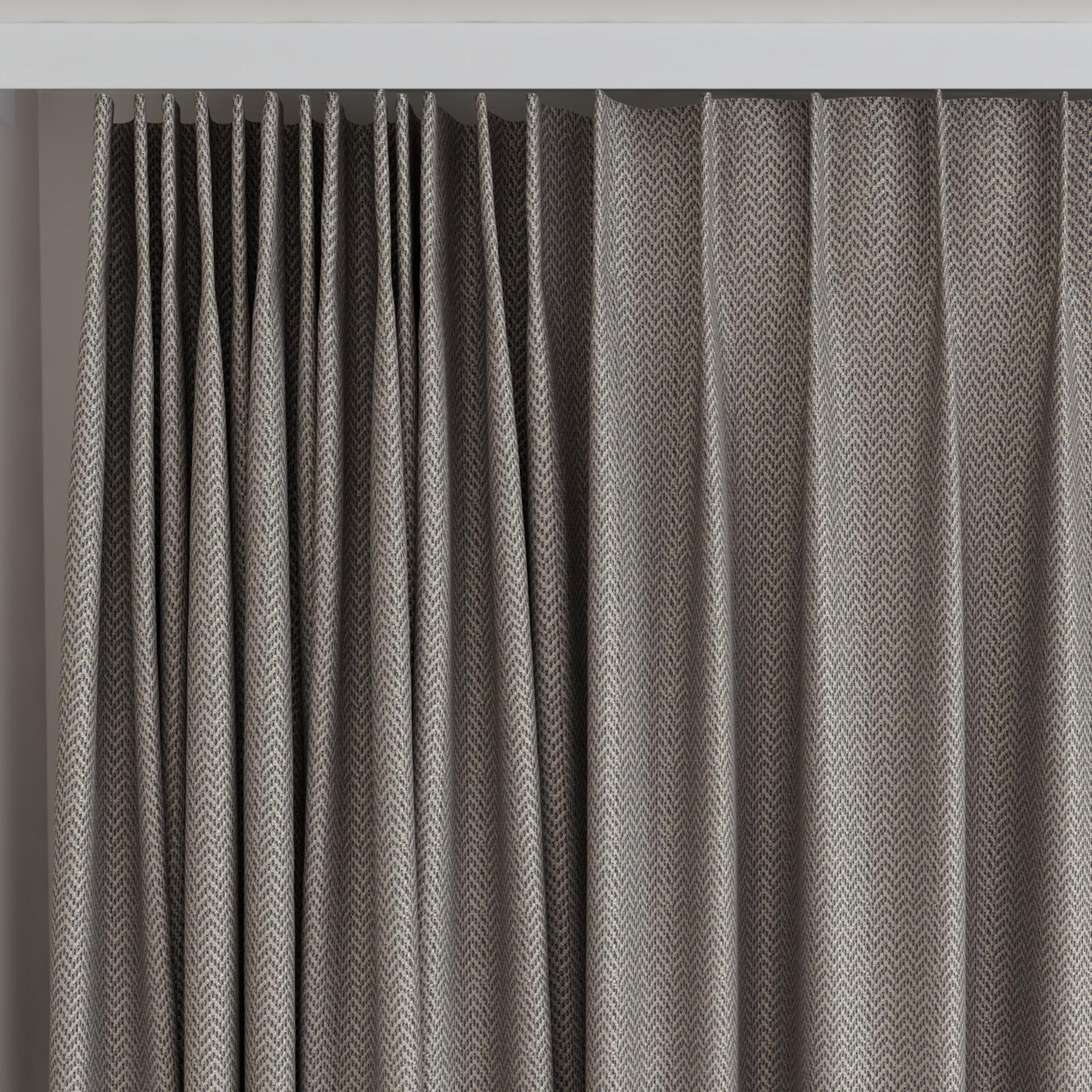 Top view of Iconji Liquorice, on curtain rail