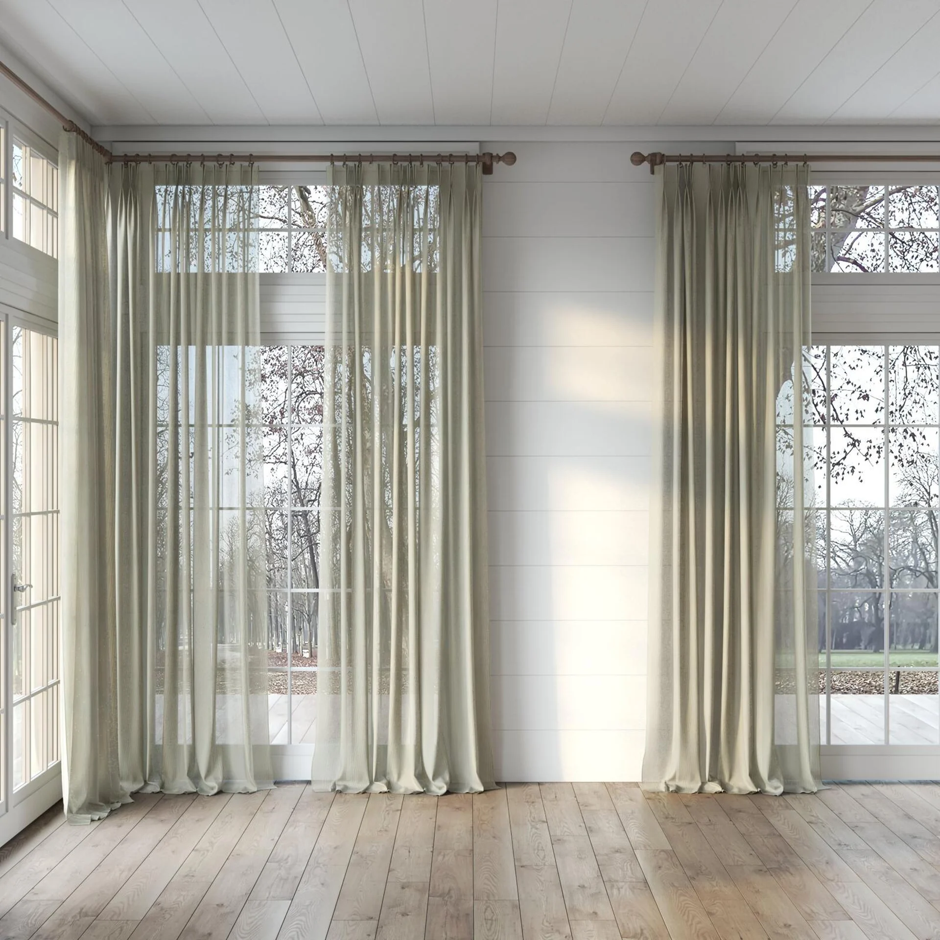 Full view of Antipodes Sage, puddled, on curtain rod