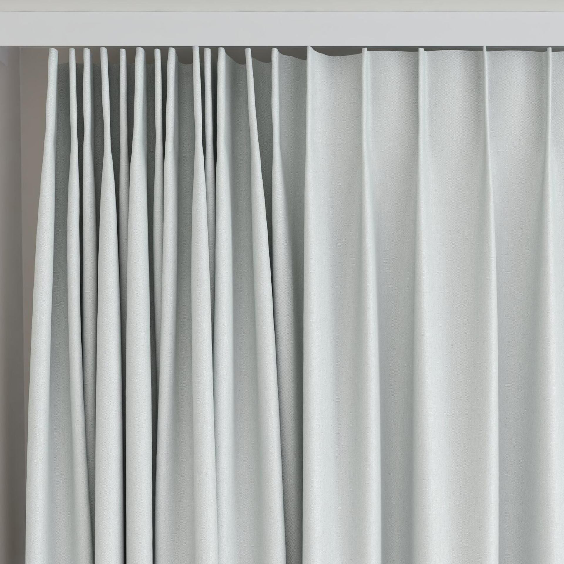 Top view of Woolskin Silver, on curtain rail