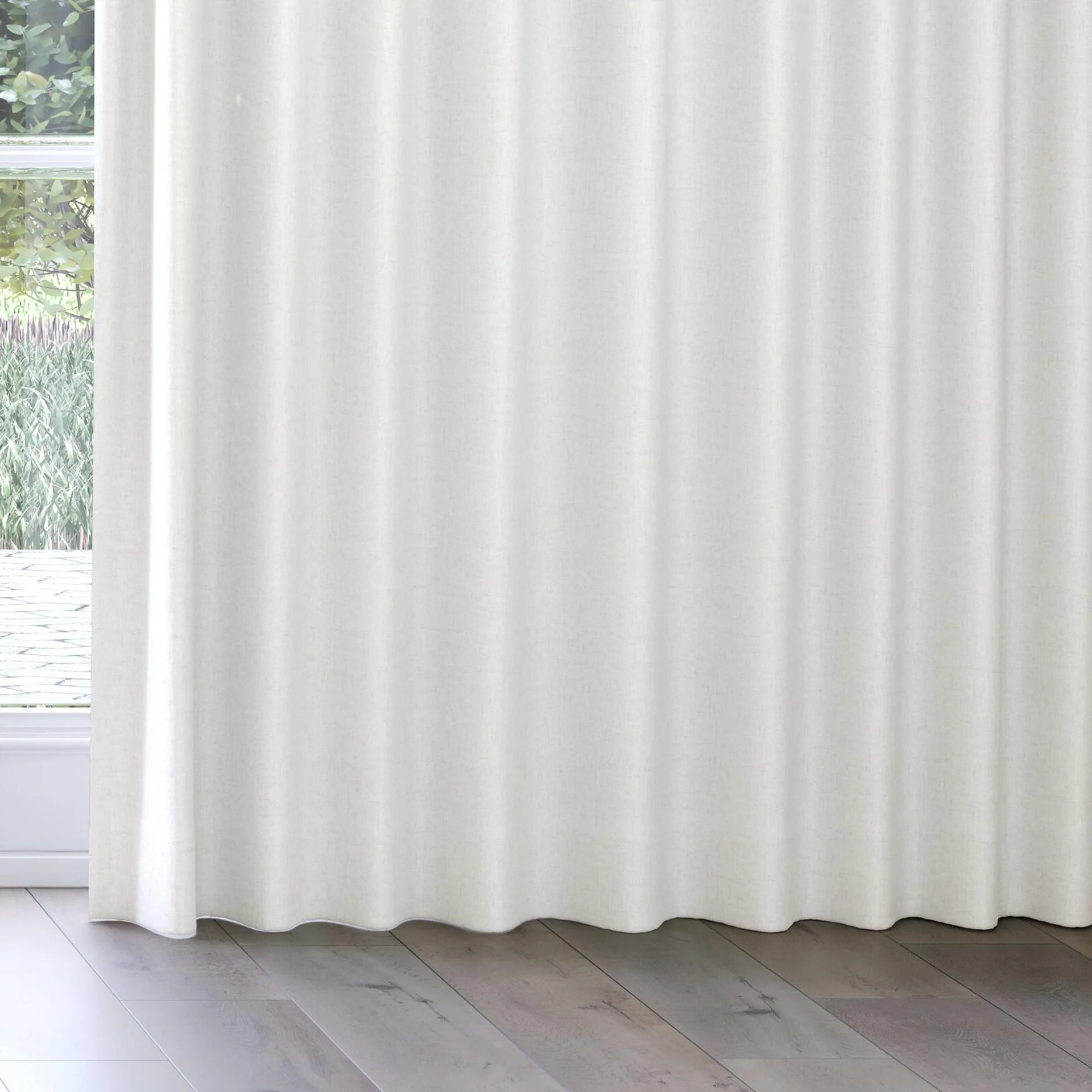 Bottom view of Stonewall Blackout Wool, on curtain rail