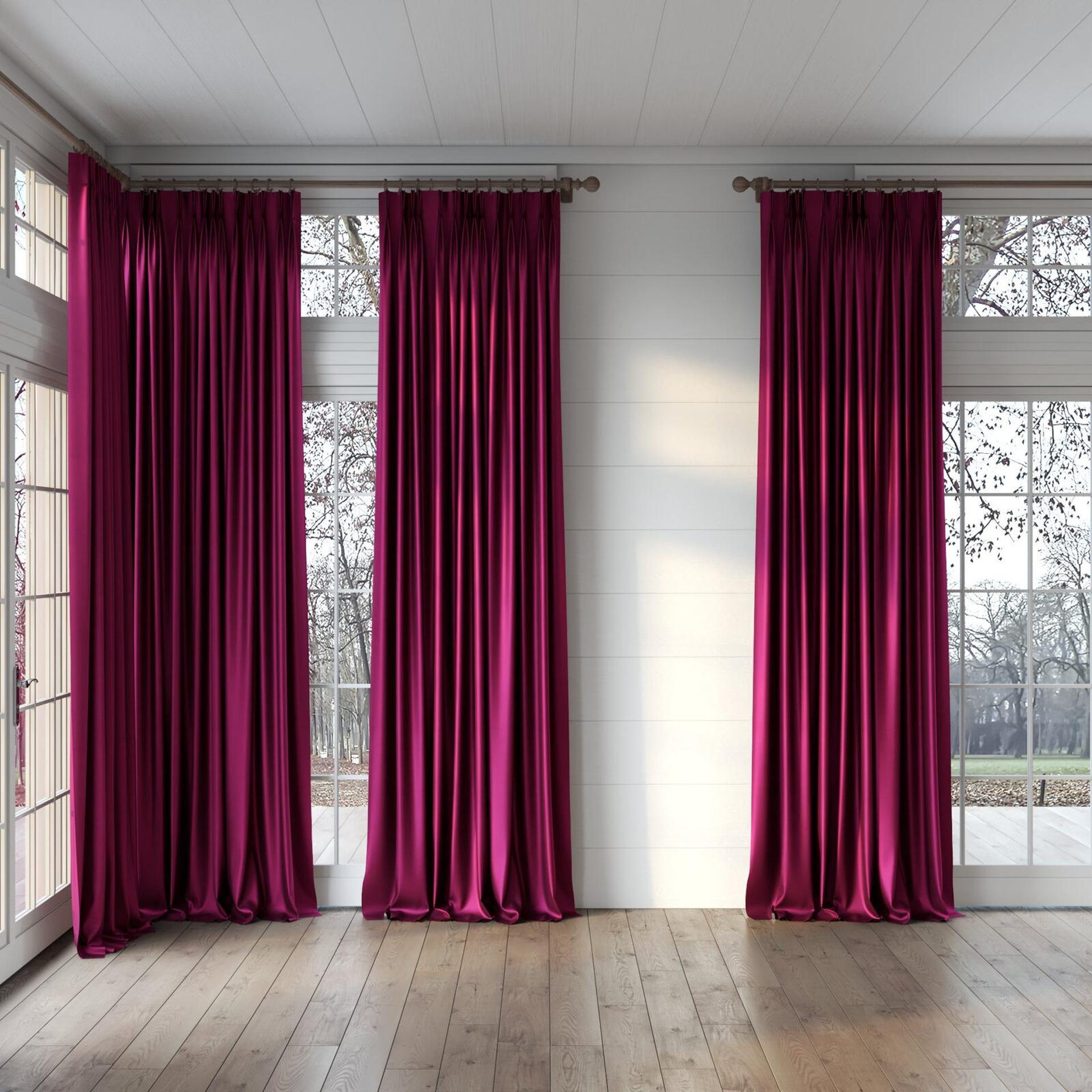 Full view of Mont Blanc Azalea, puddled, on curtain rod