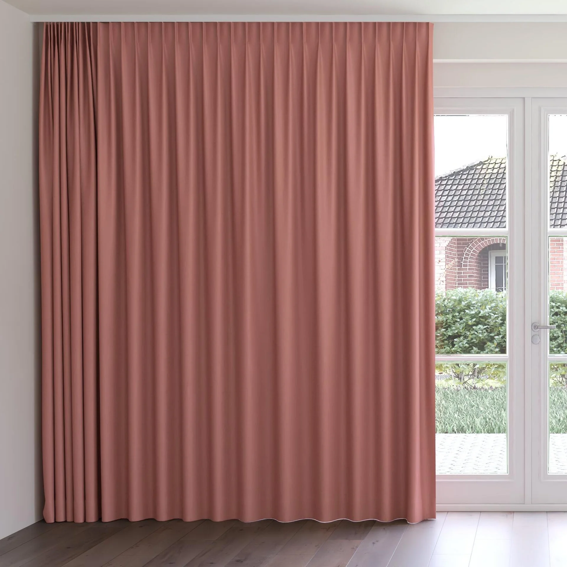 Front view of Eternal Guava, on curtain rail
