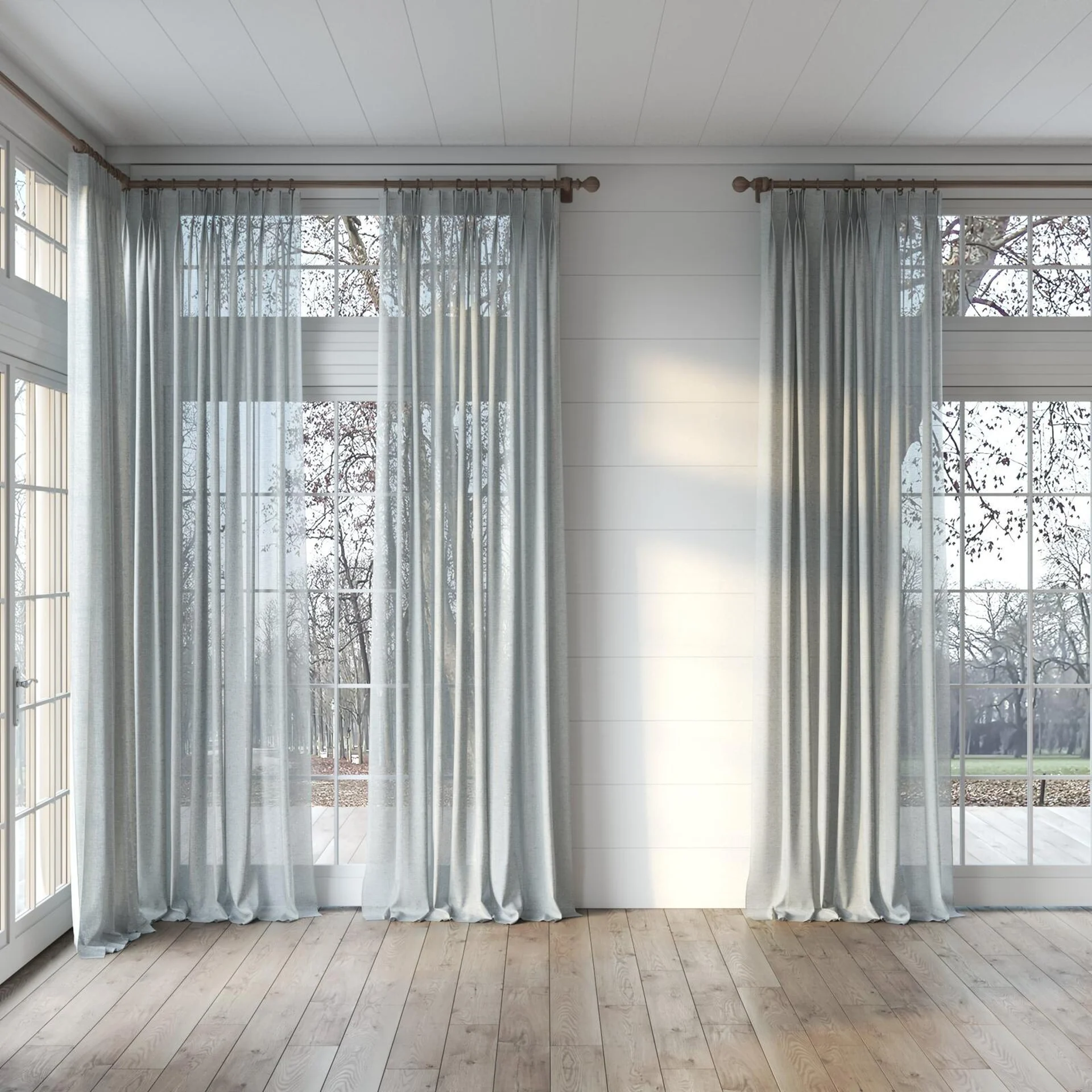 Full view of Rava Smoke, puddled, on curtain rod