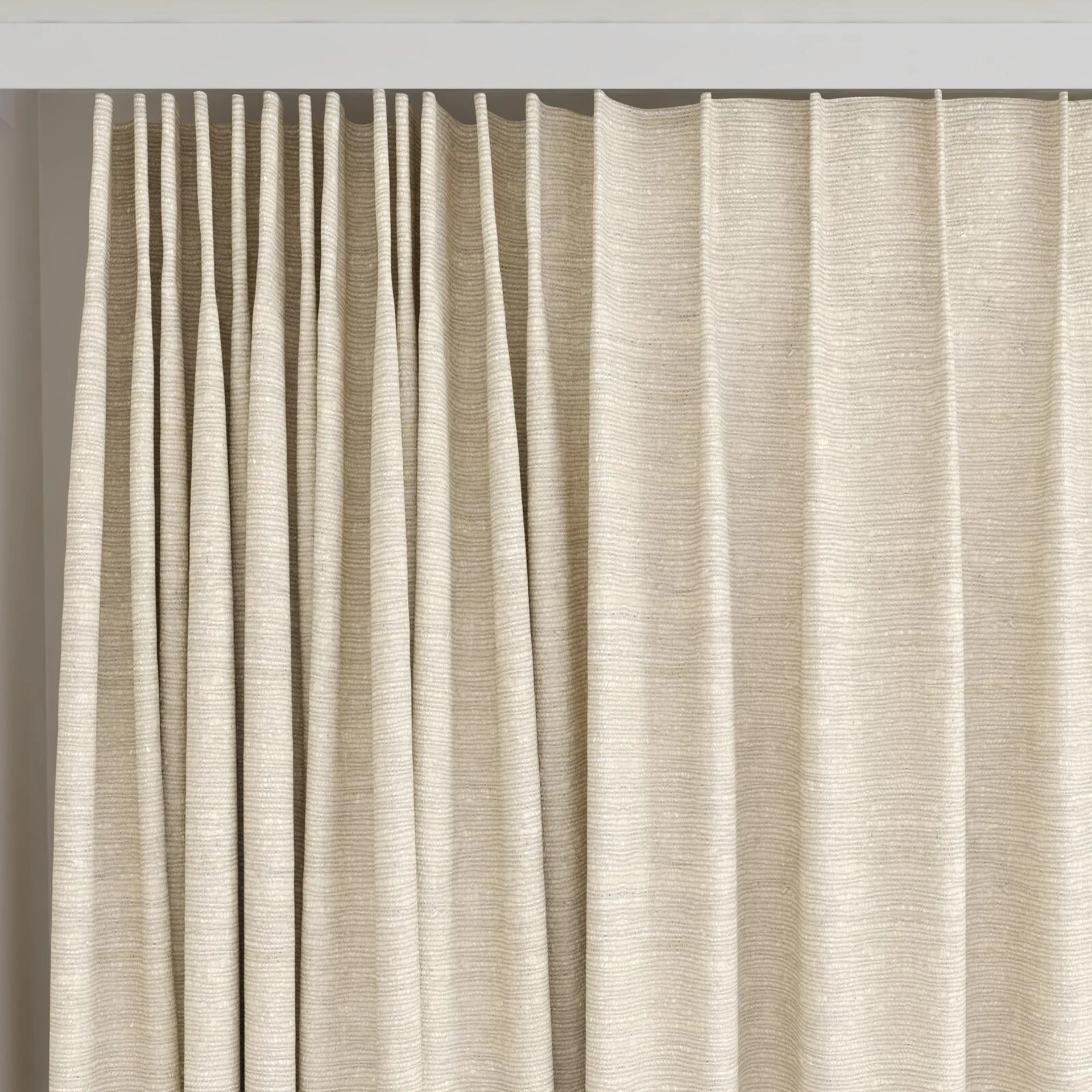 Top view of Tennessee Tussah Raffia, on curtain rail