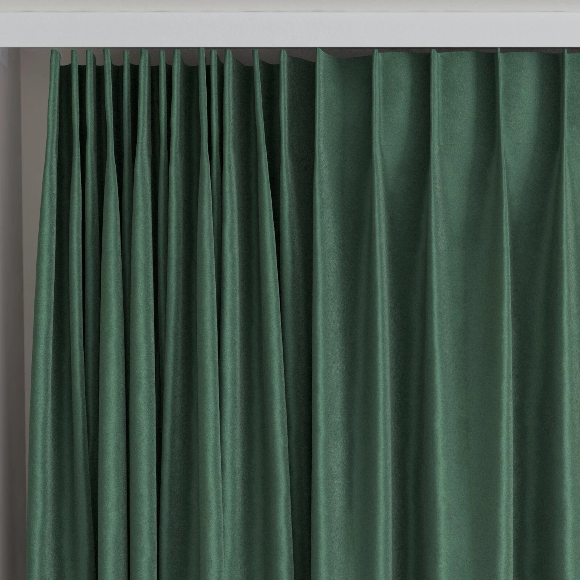 Top view of Velvelux Pesto, on curtain rail