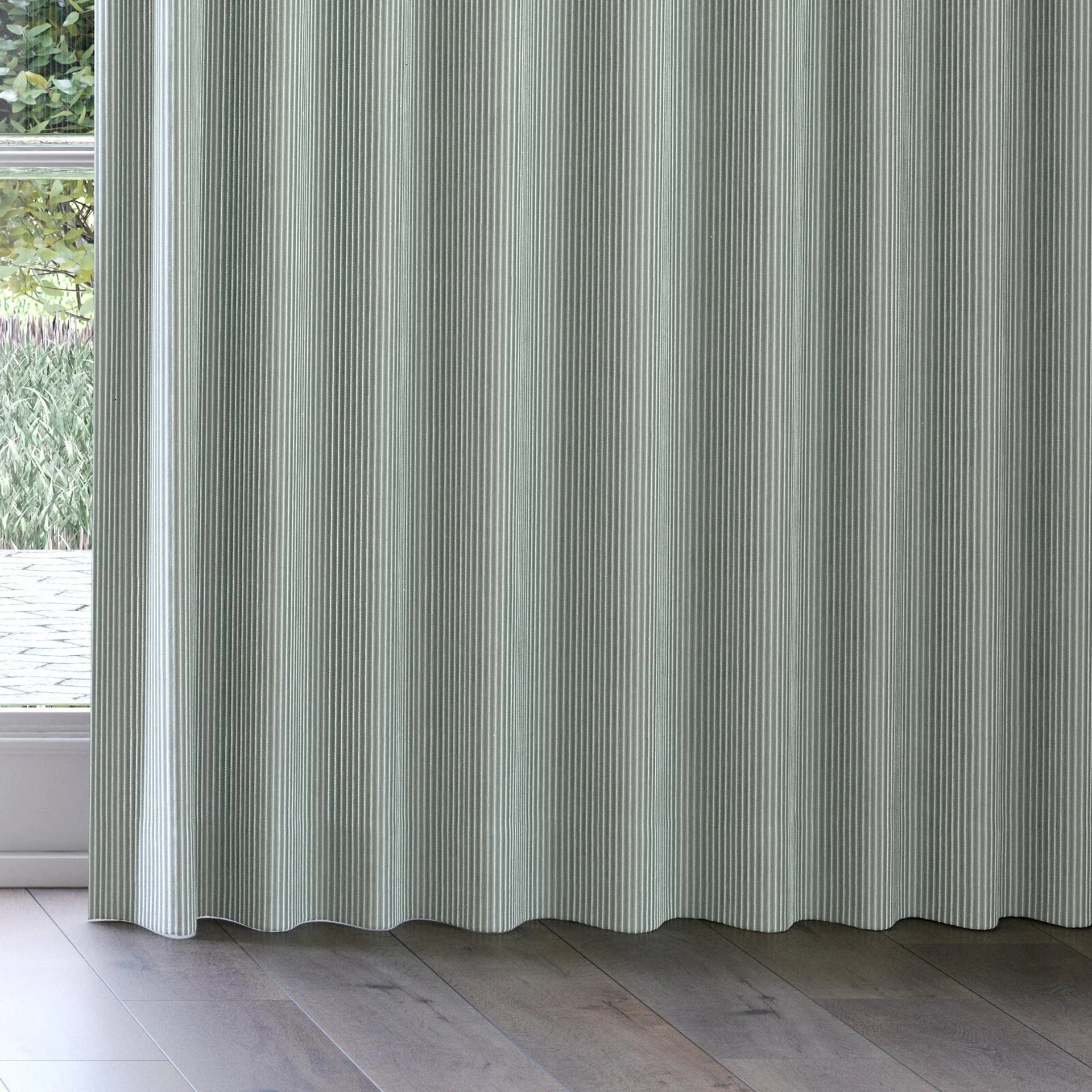 Bottom view of Embrace Mint, on curtain rail