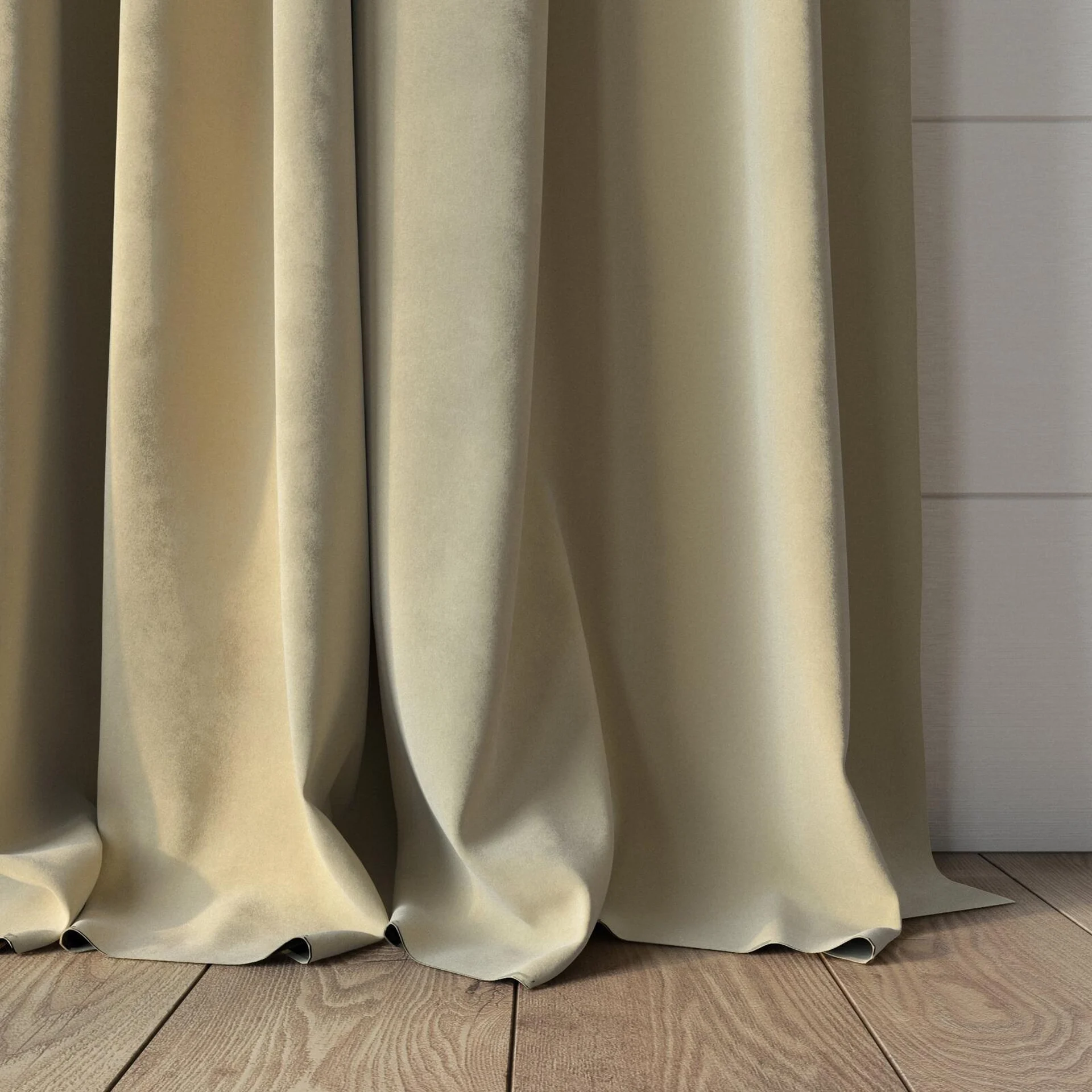 Bottom view of Lux Velvet Ivory 8312, puddled, on curtain rod