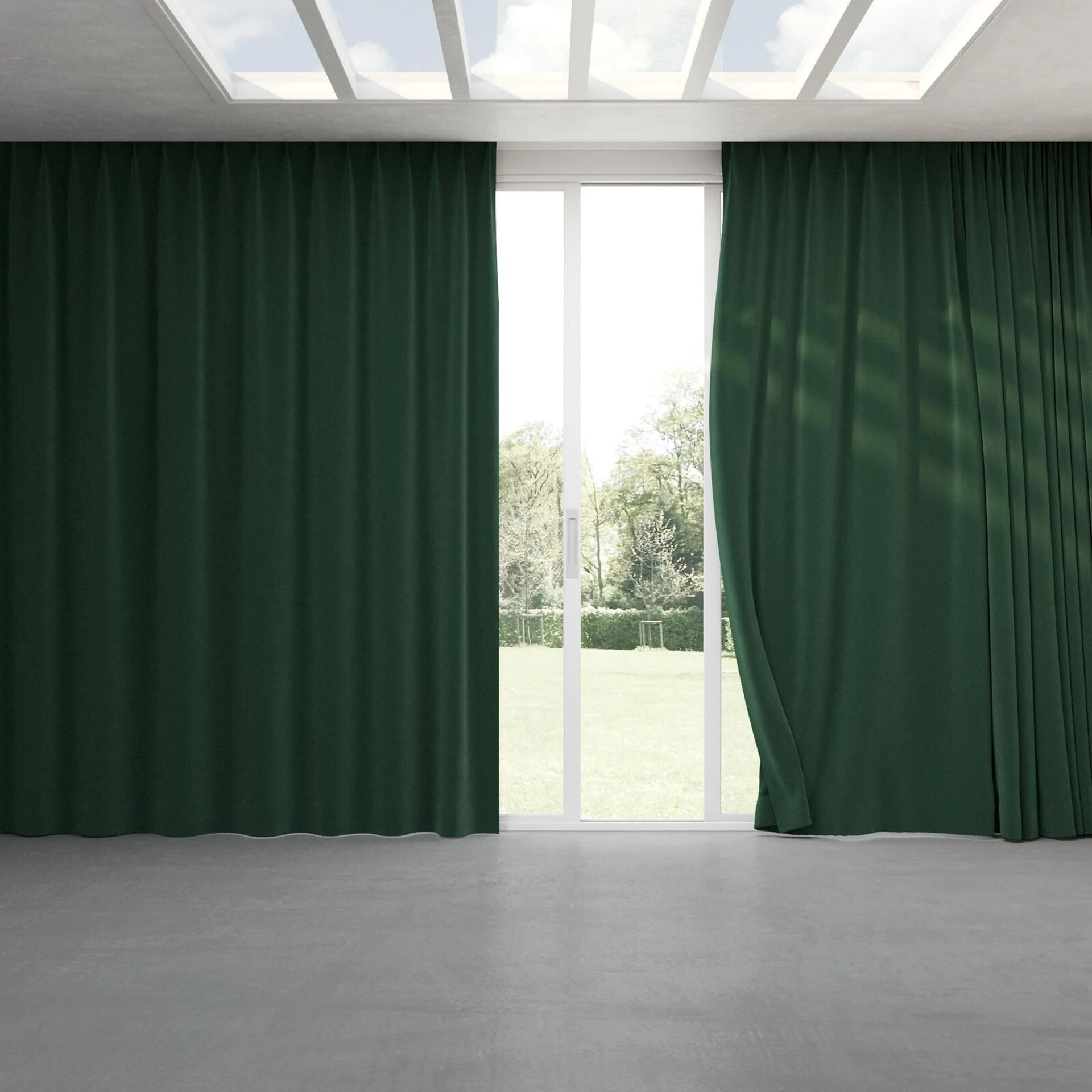 Full view of Vienna Emerald, pinch pleat