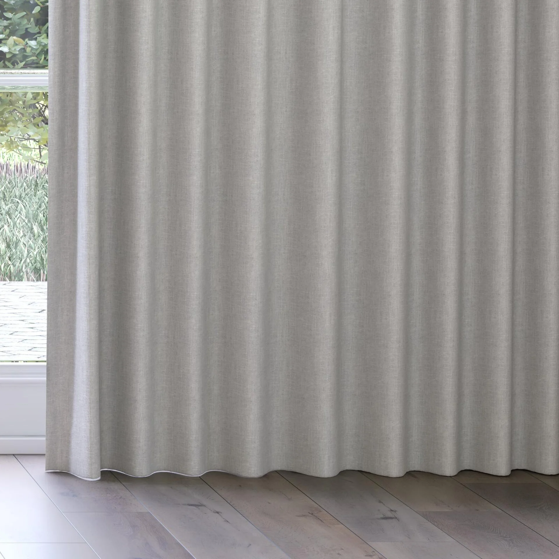 Bottom view of Retreat II Cement, on curtain rail
