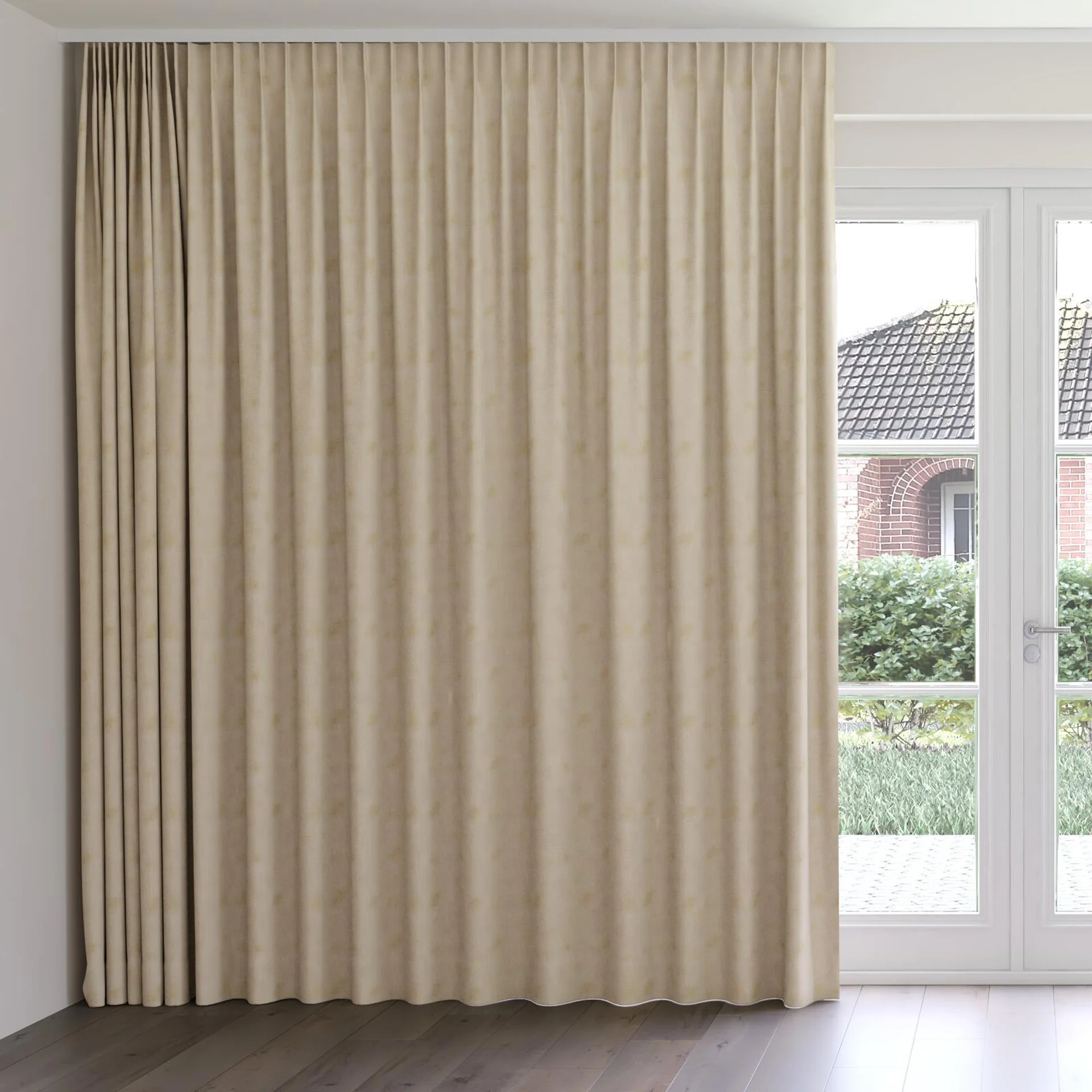 Front view of Juniper Sesame, on curtain rail