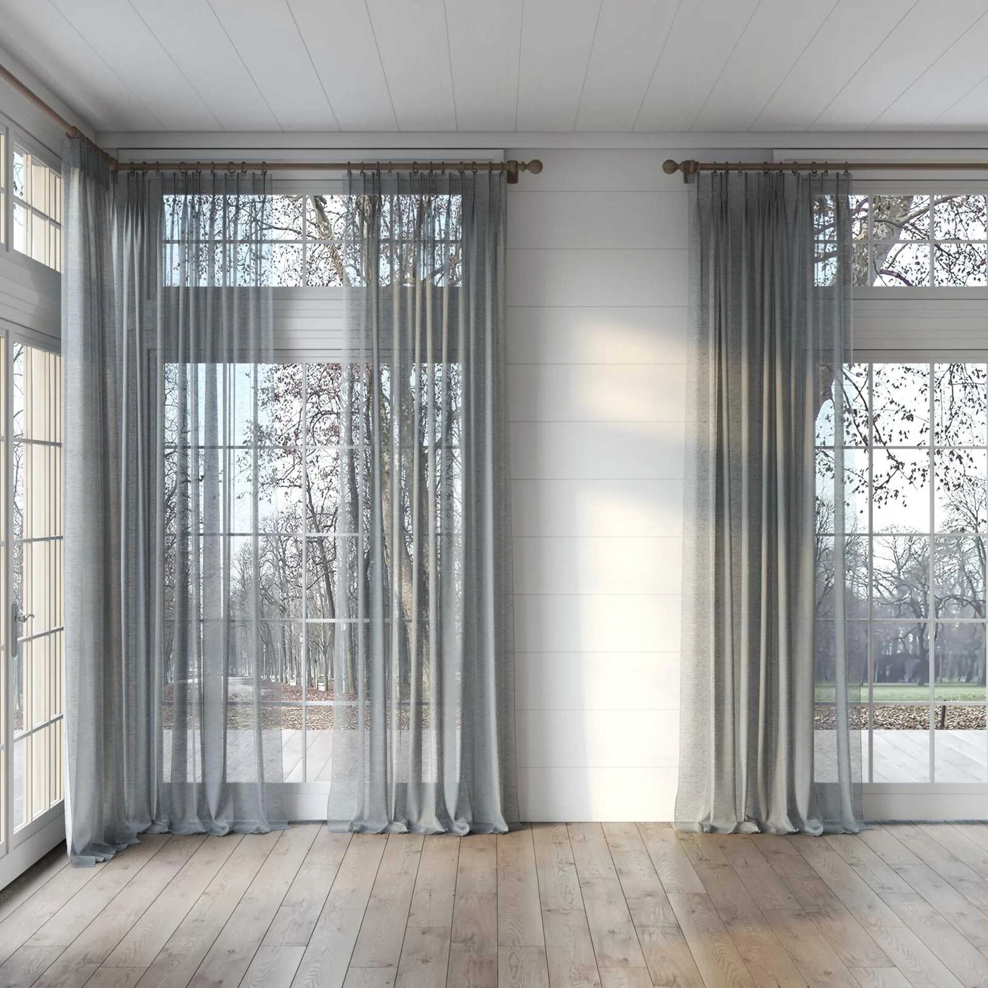 Full view of Locomotion Dice, puddled, on curtain rod