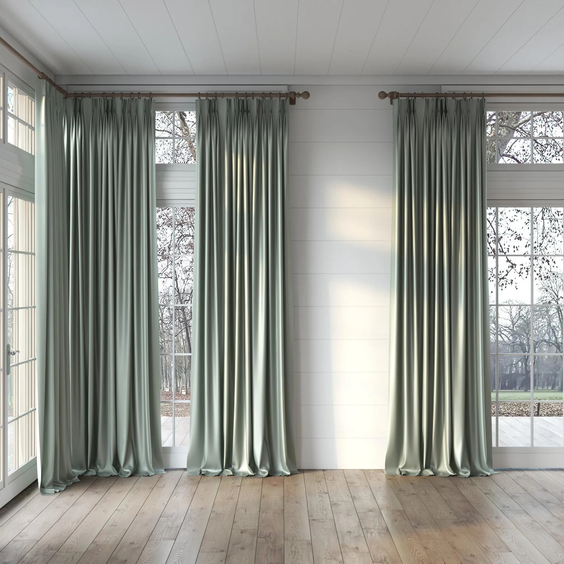 Full view of Sleek Mineral, puddled, on curtain rod