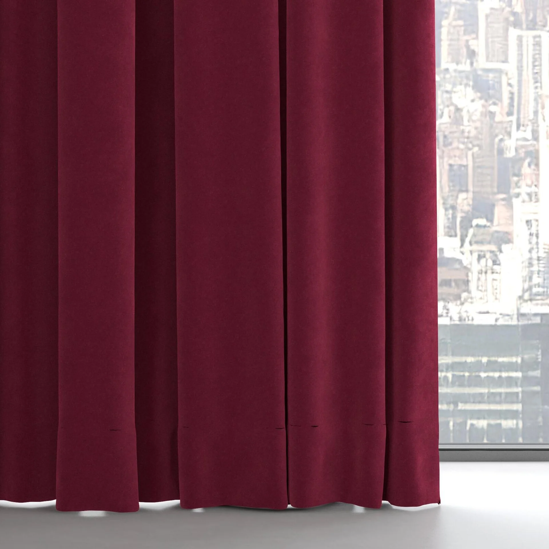Bottom view of Lux Velvet Burgundy 10723, on hidden rail