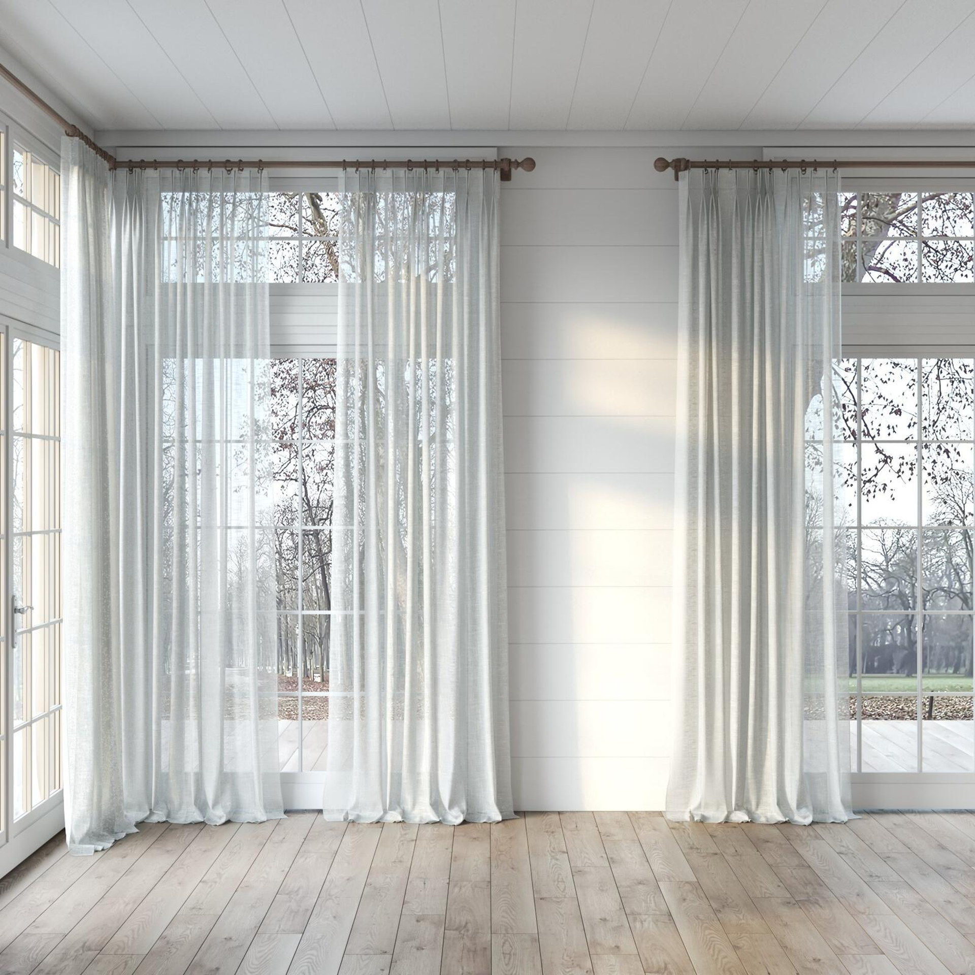 Full view of Savina Cement, puddled, on curtain rod