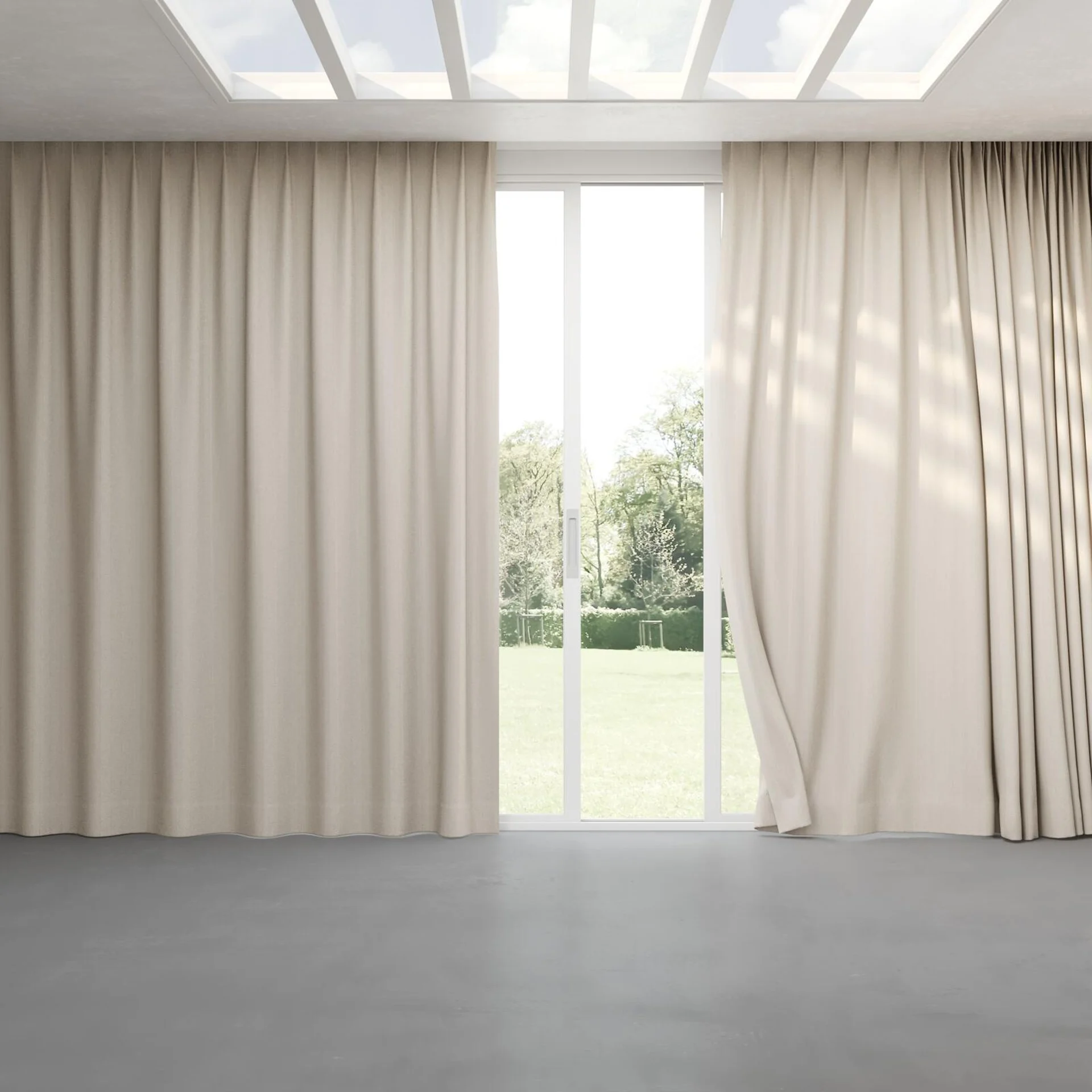 Full view of Stripia Sand, pinch pleat