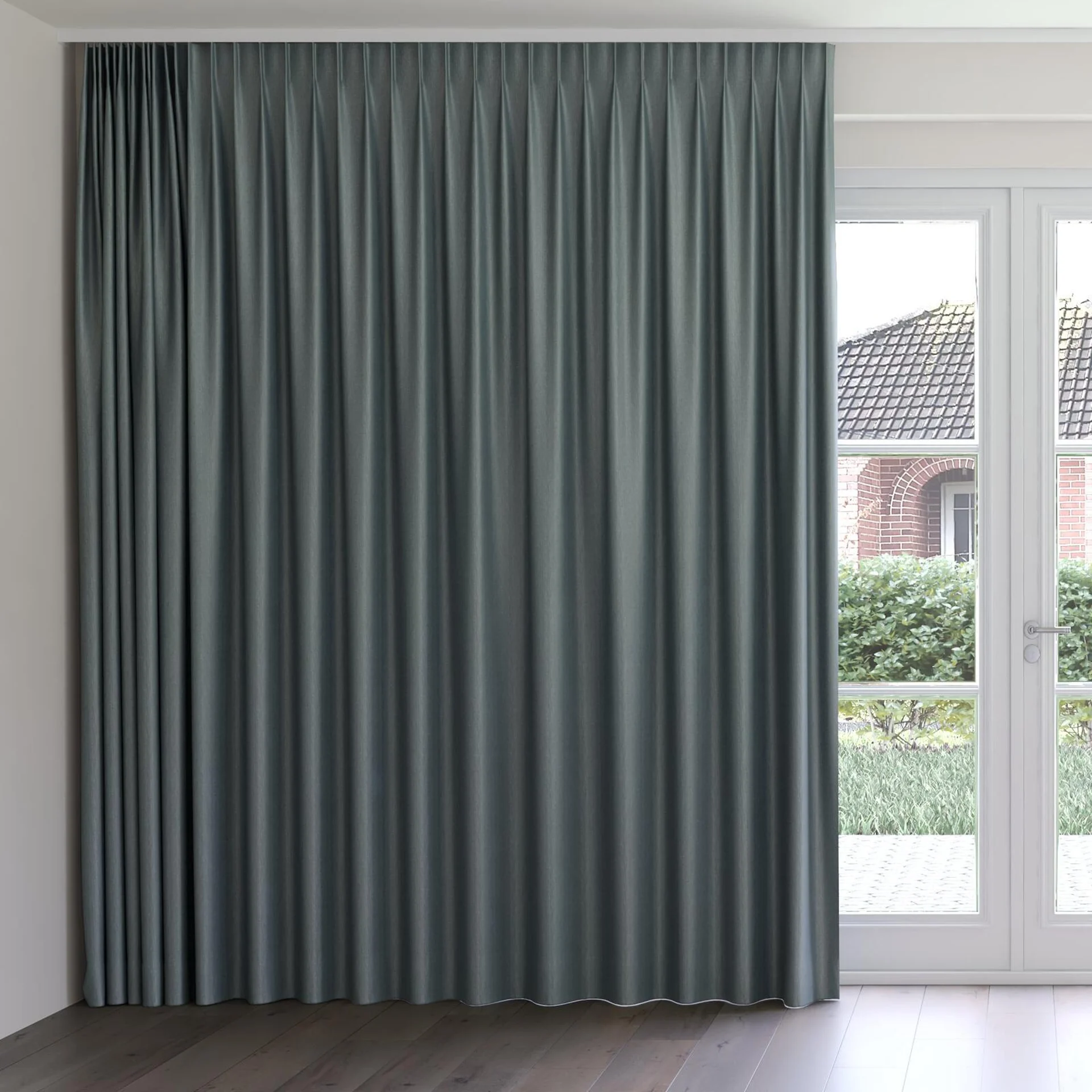 Front view of Re-Boot Metal, on curtain rail