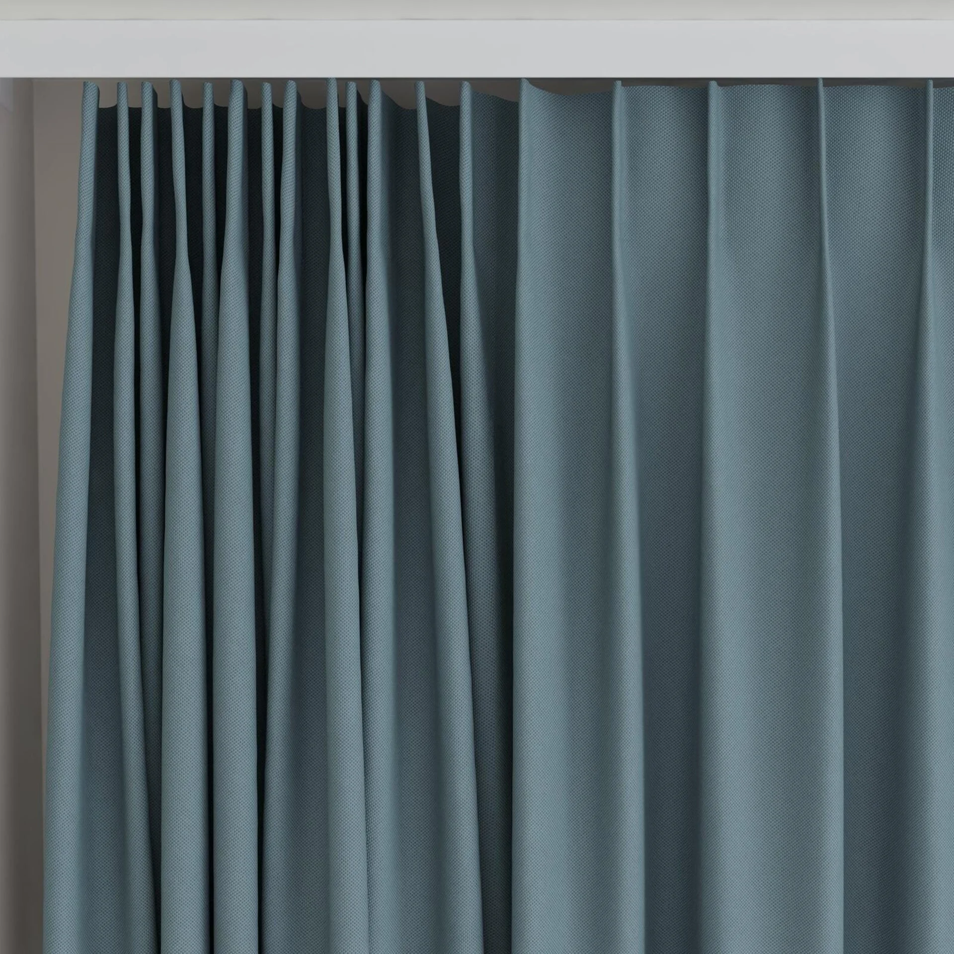Top view of Oakley FR Teal, on curtain rail