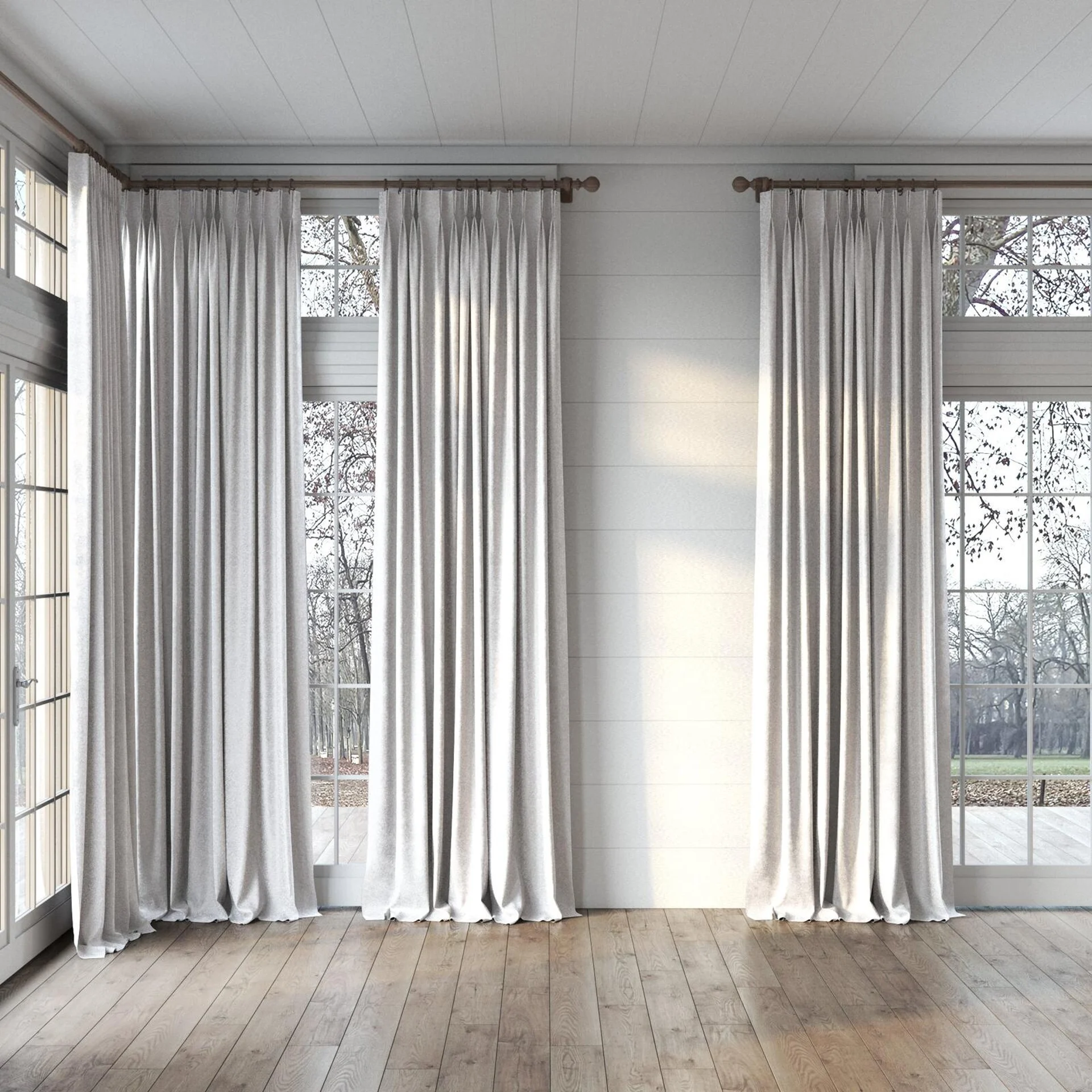 Full view of Brigadier Limestone, puddled, on curtain rod