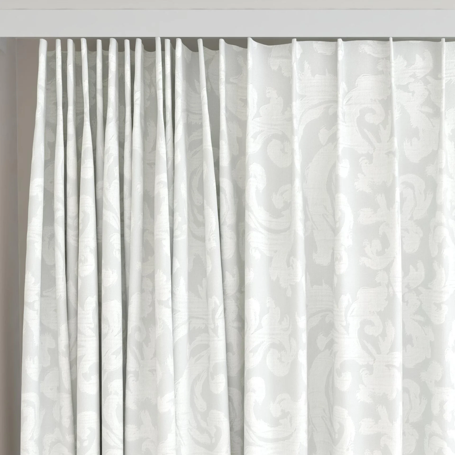 Top view of Juleste Silver, on curtain rail