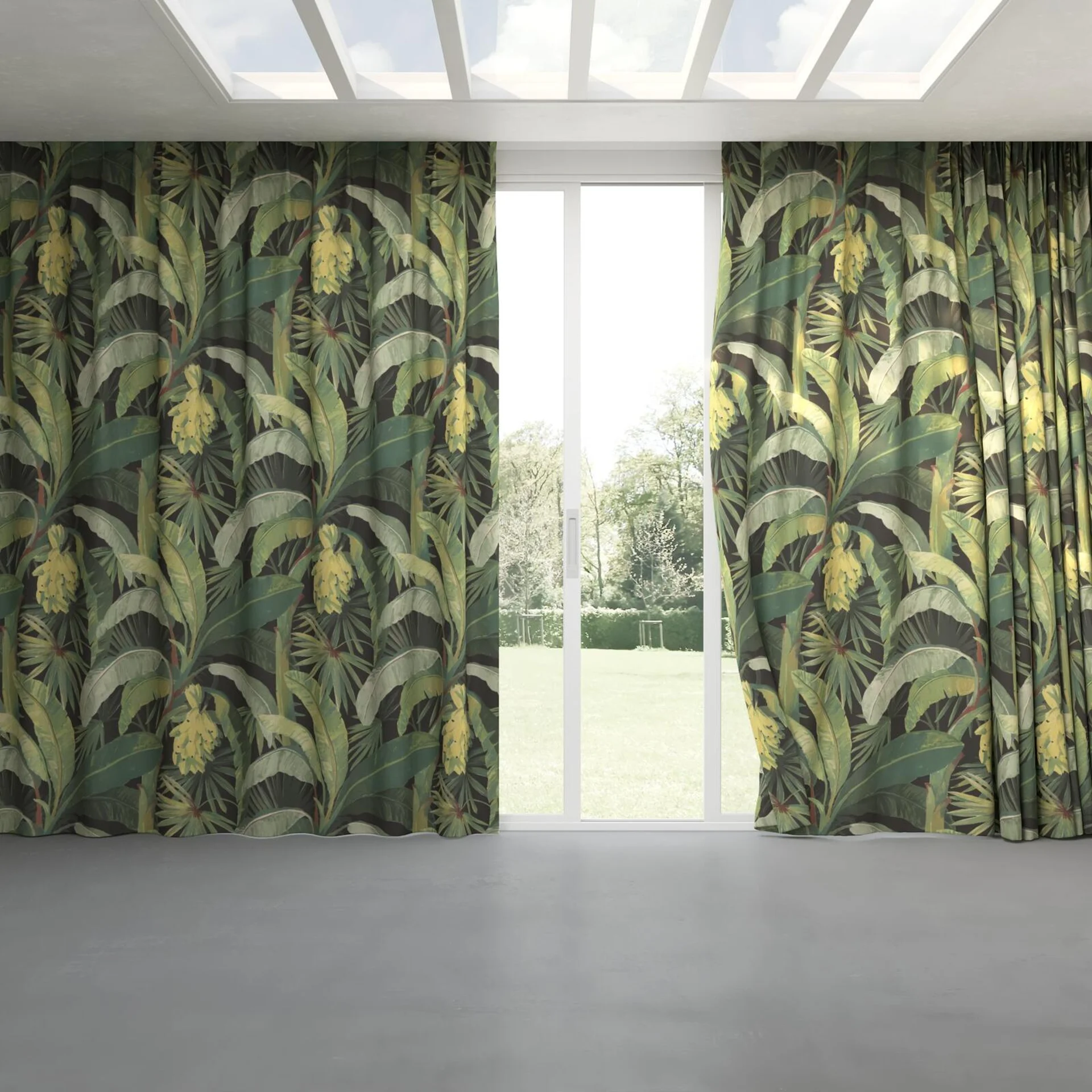 Full view of La Palma Midnight, pinch pleat