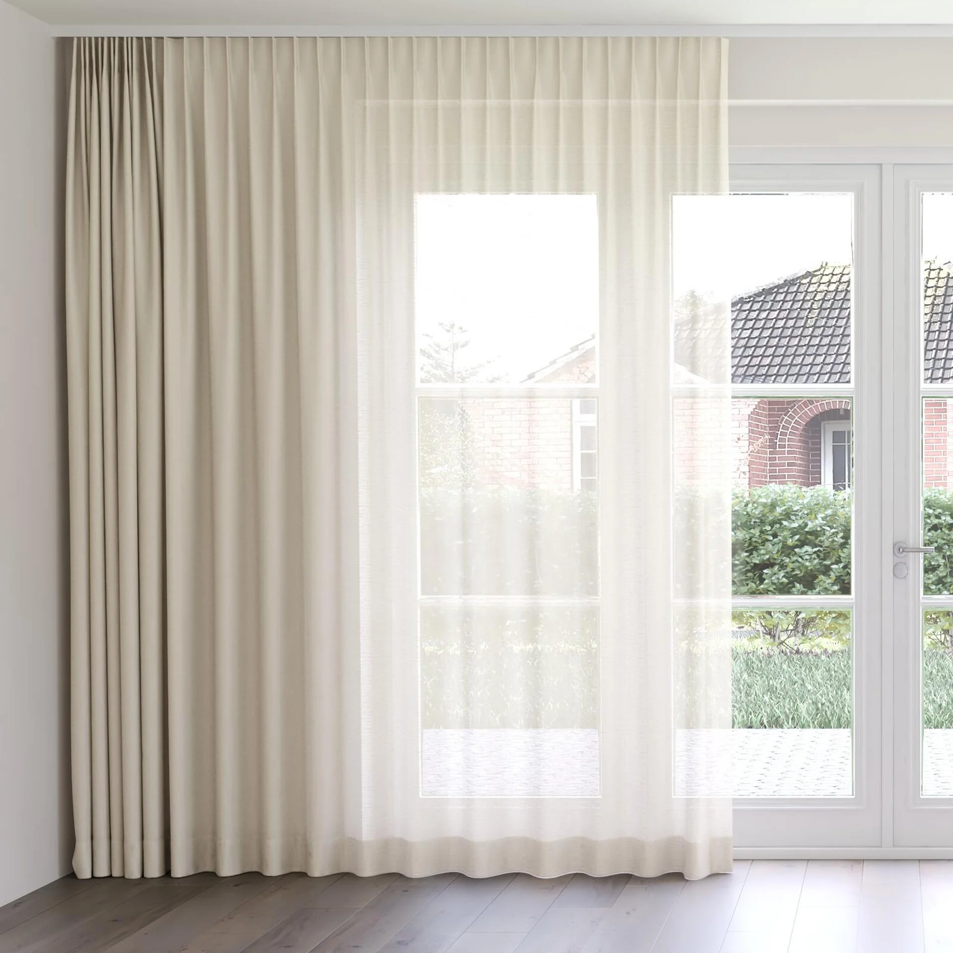 Front view of Kyoto Linen, on curtain rail