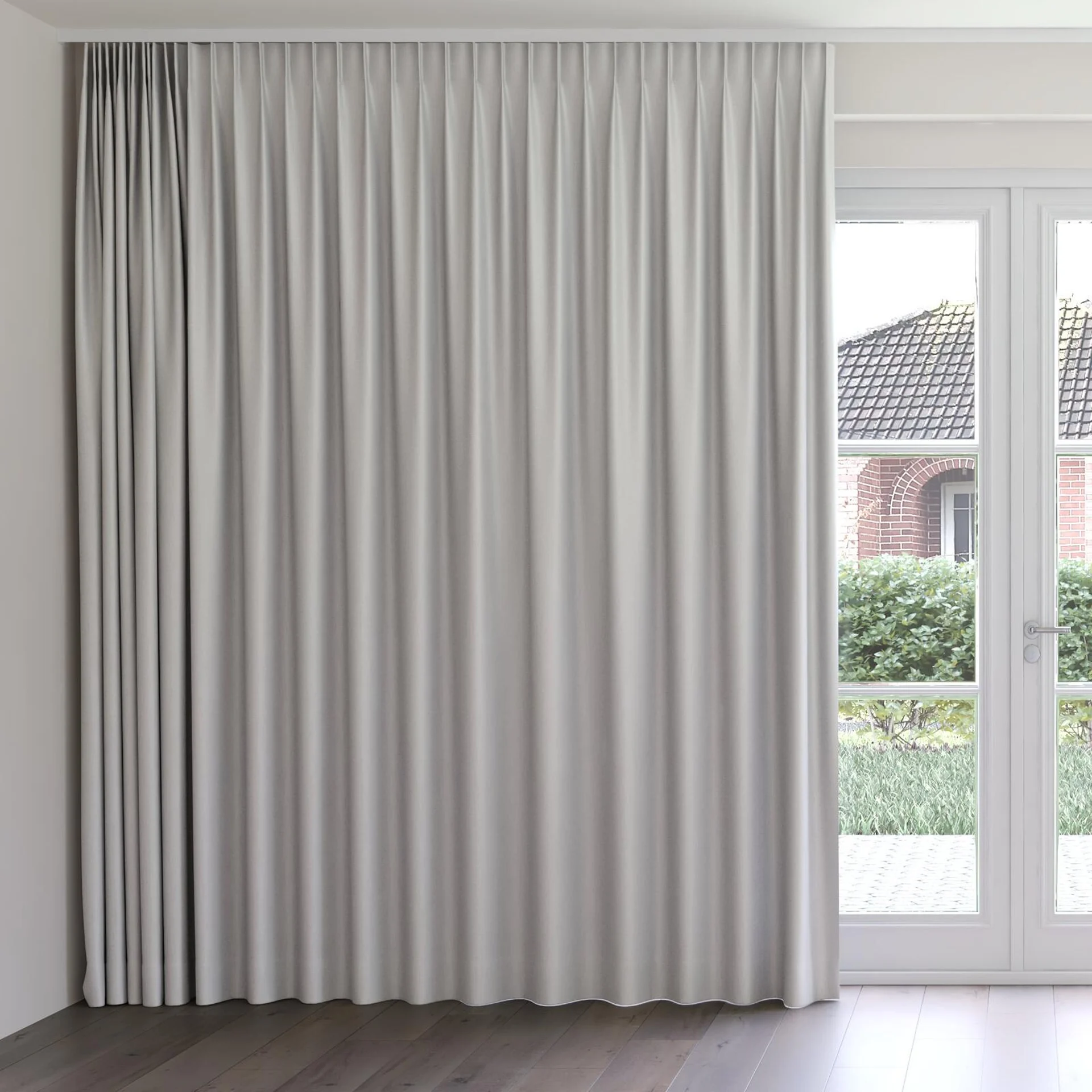 Front view of Hastings Sepia, on curtain rail