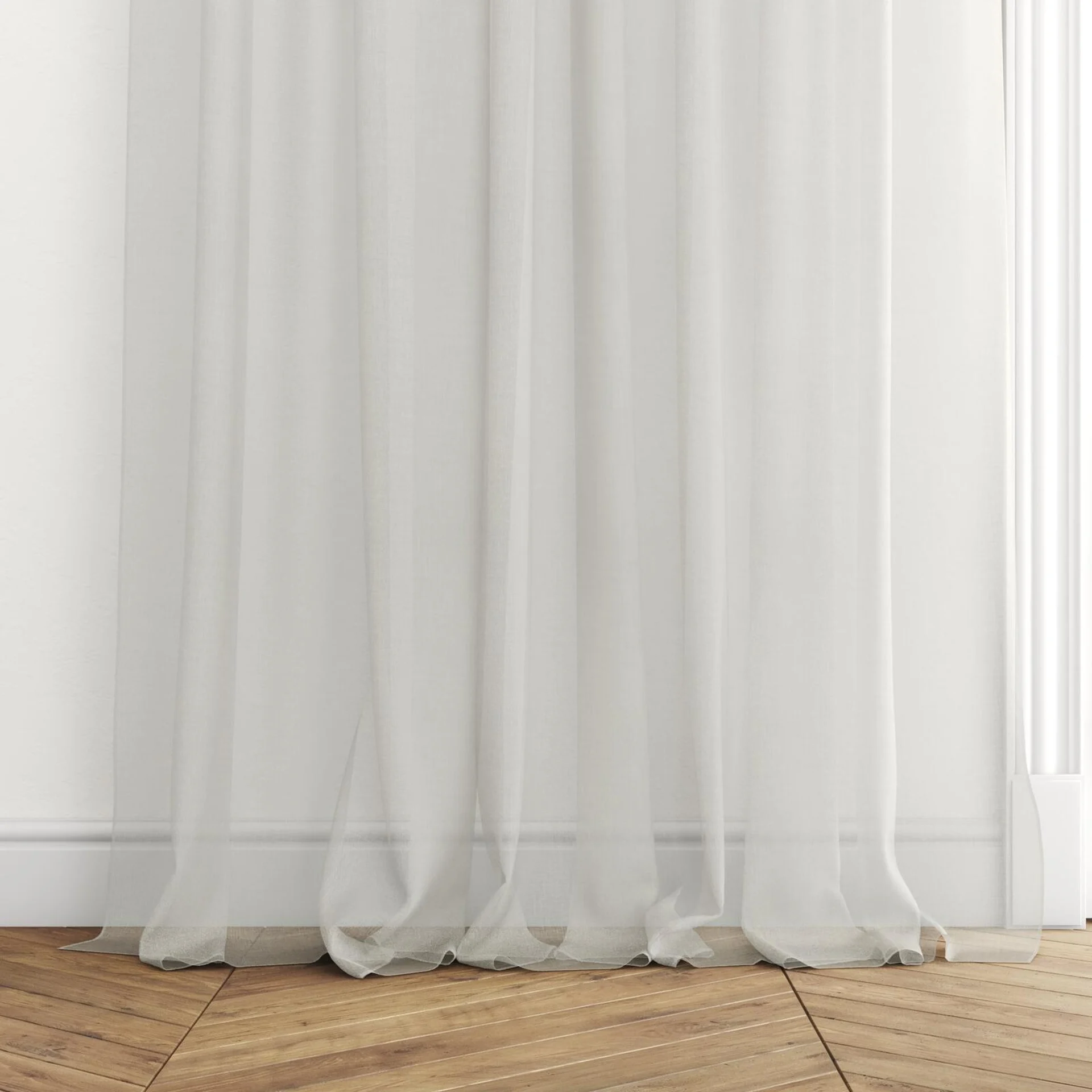 Bottom view of Audiance Hemp, puddled with pinch pleat, on curtain rod