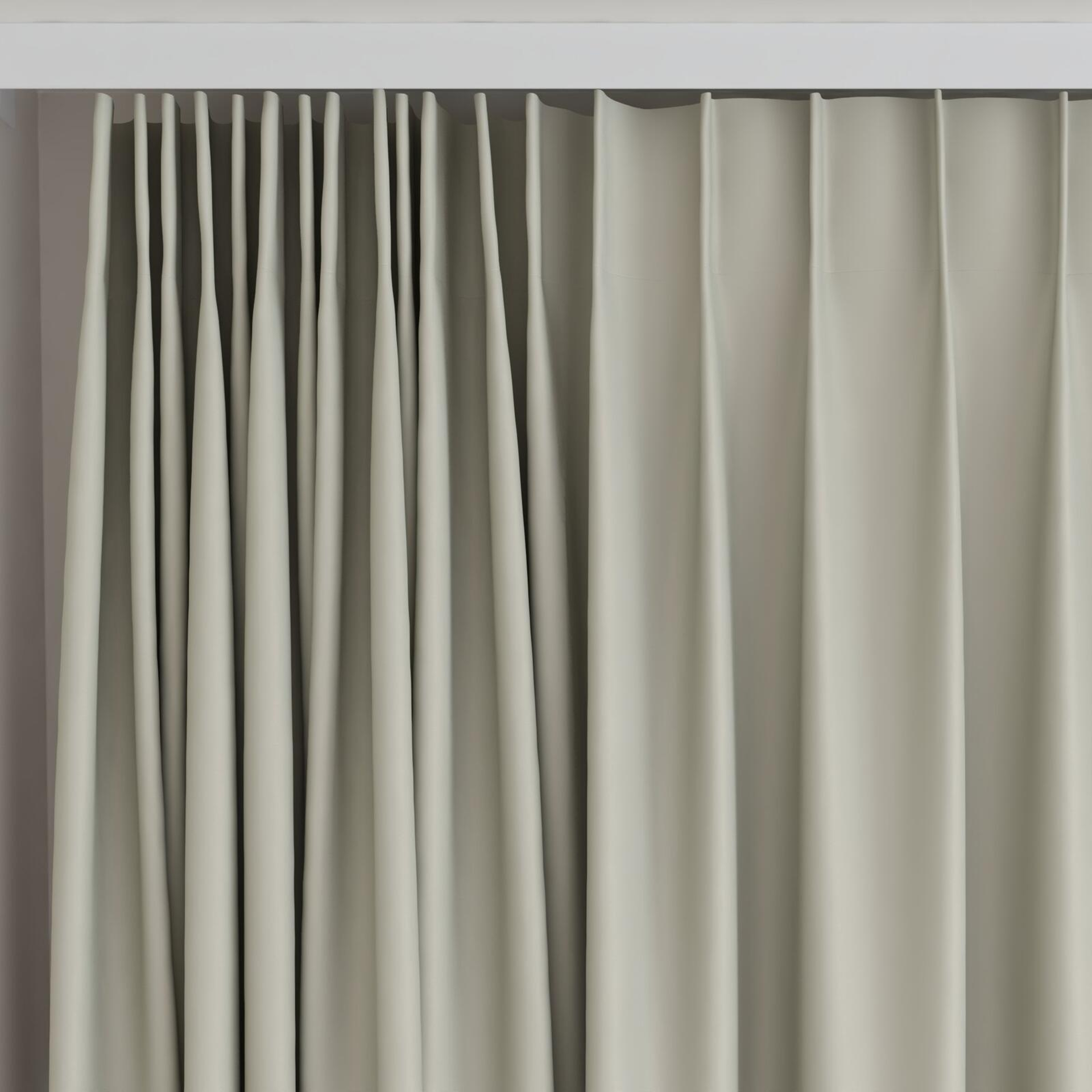 Top view of Ultra Dim Linen, on curtain rail