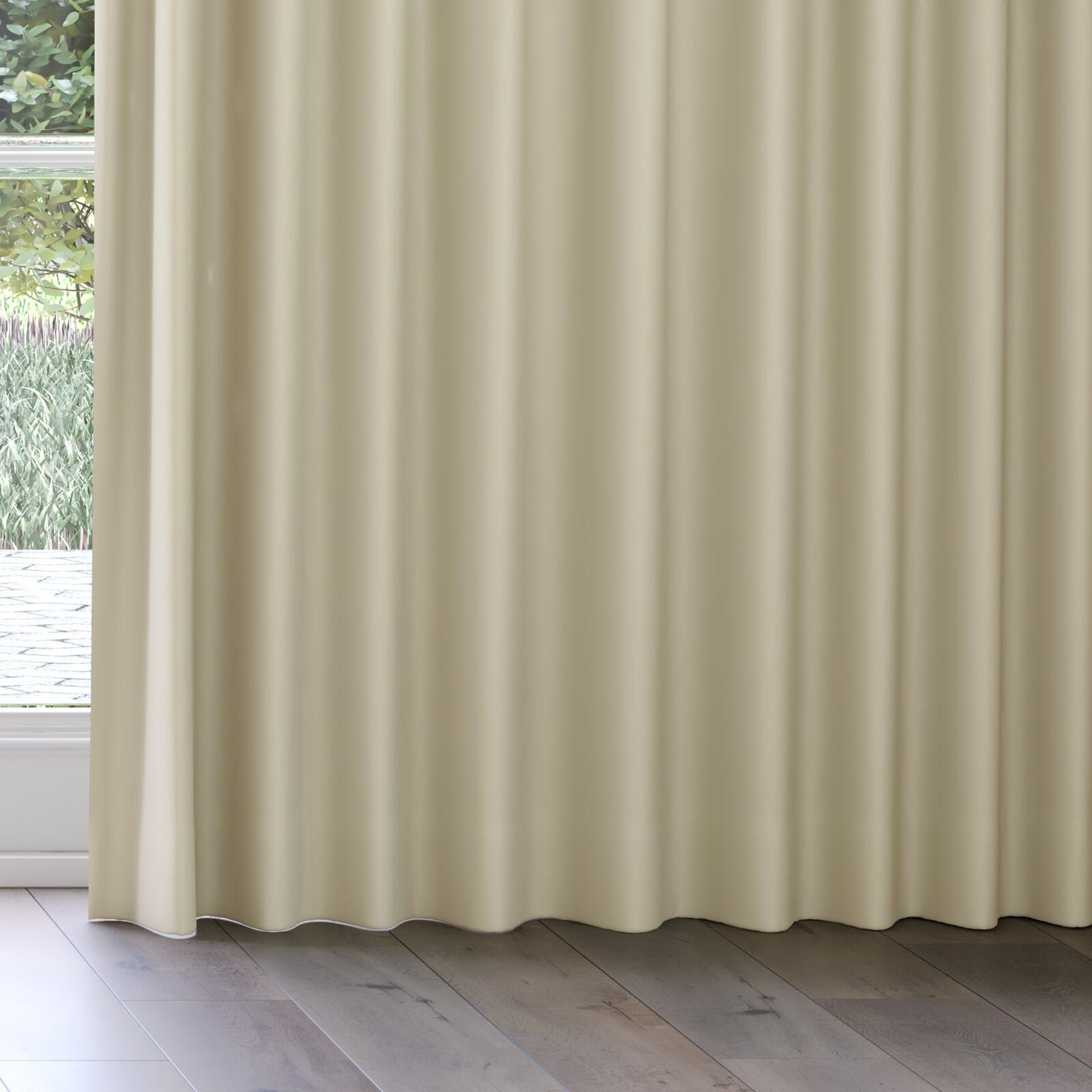 Bottom view of Ultra Dim Dune, on curtain rail