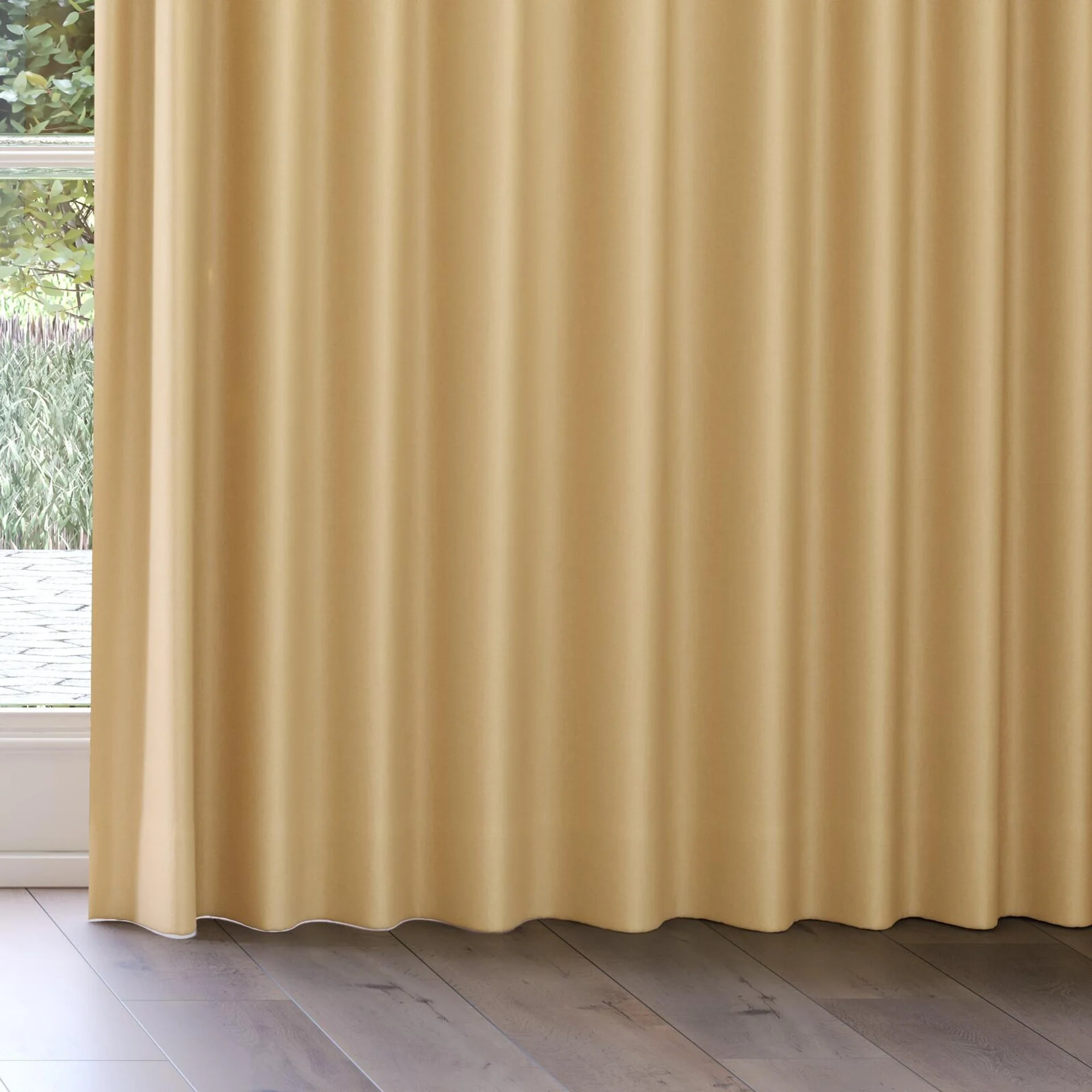 Bottom view of Brugge Butterscotch, on curtain rail