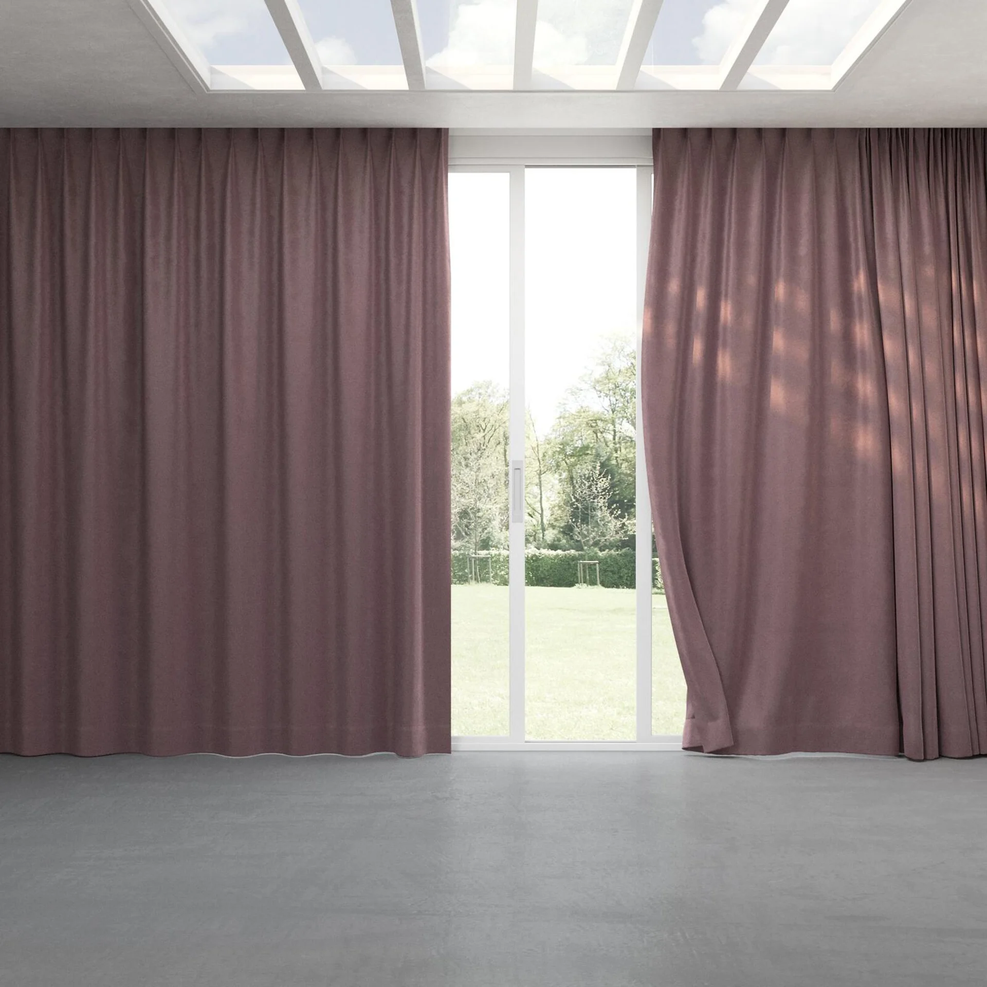 Full view of Velvelux Amethyst, pinch pleat