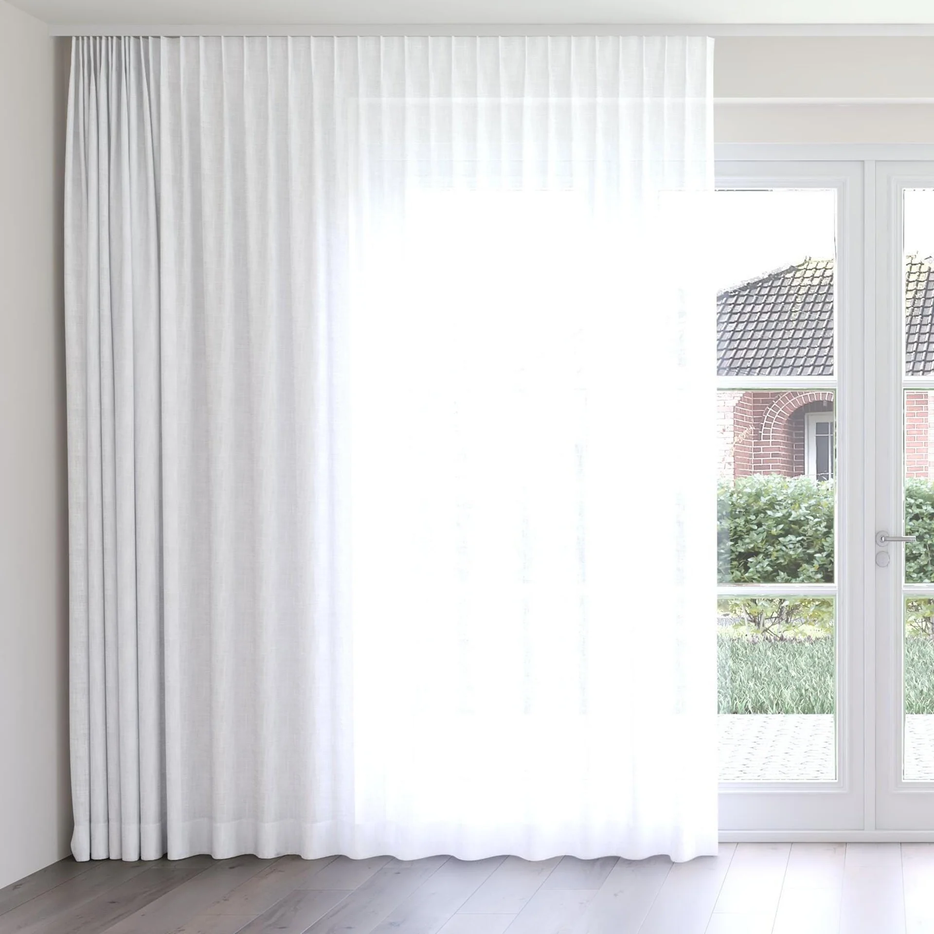 Front view of Release Ivory, on curtain rail
