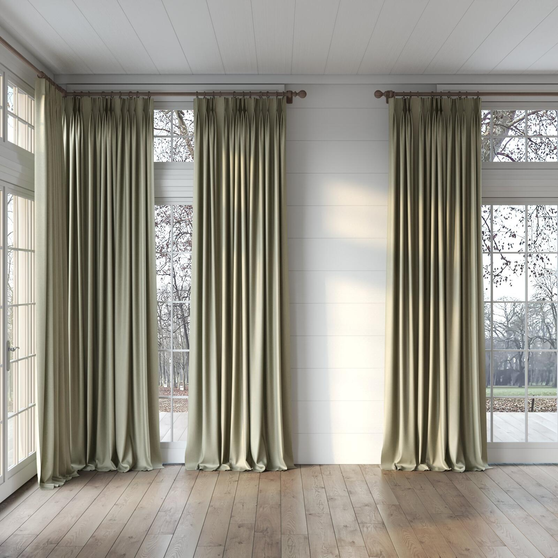 Full view of Tonga Plaza, puddled, on curtain rod